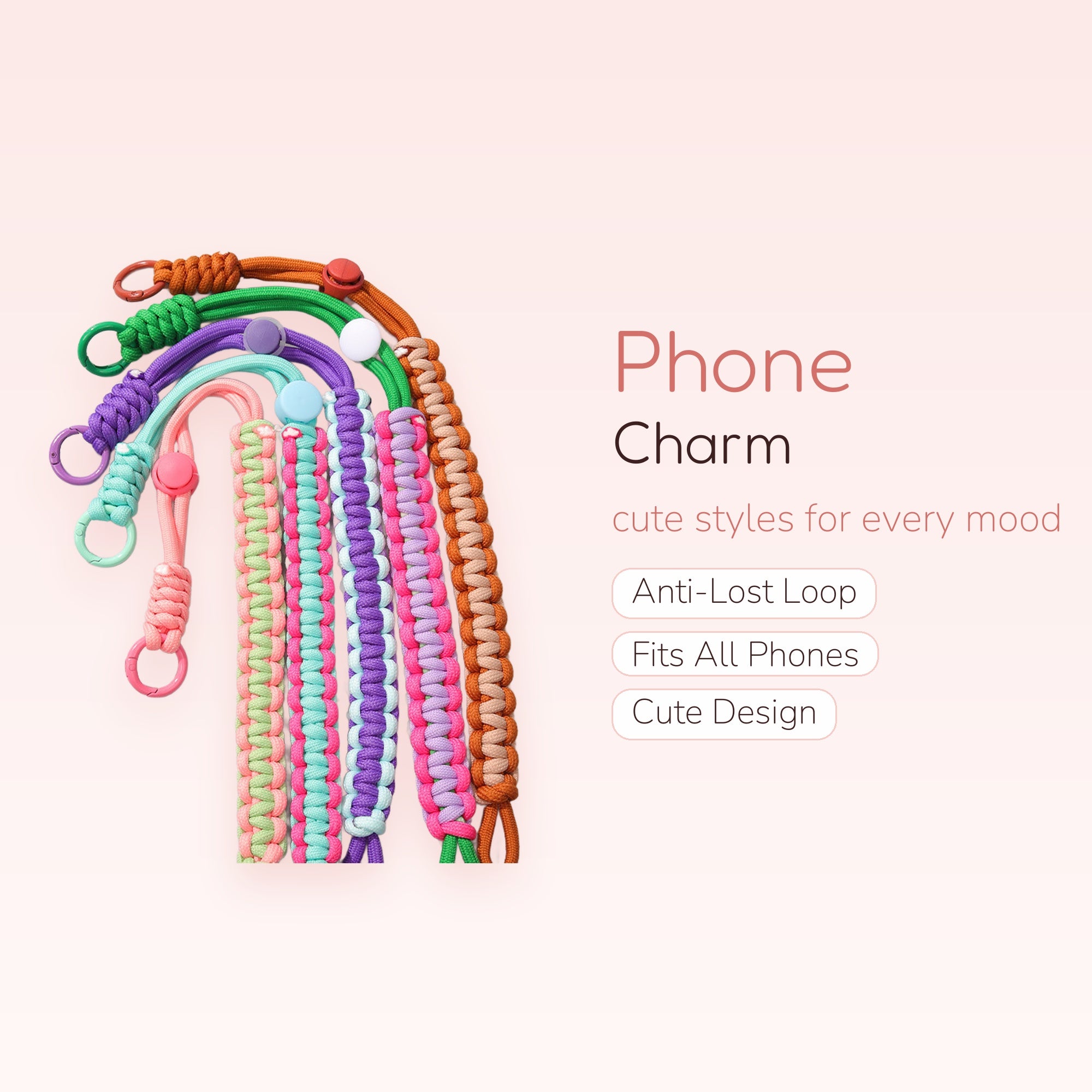 Colorful Braided Paracord Phone Charm Lanyard | Y2K Aesthetic Wrist Strap