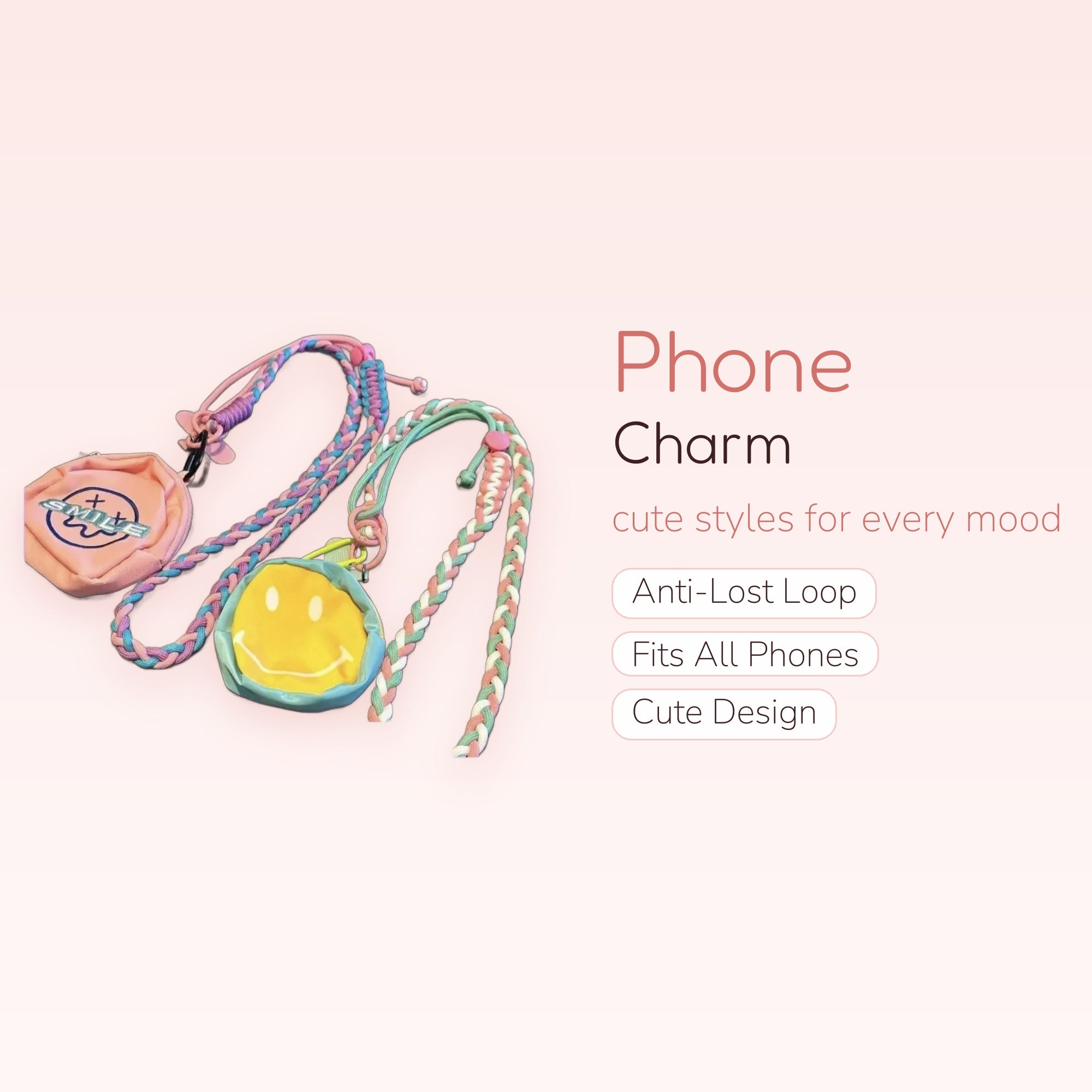 Braided Rope Phone Charm Lanyard with Pouch | Cute Y2K Crossbody Phone Strap