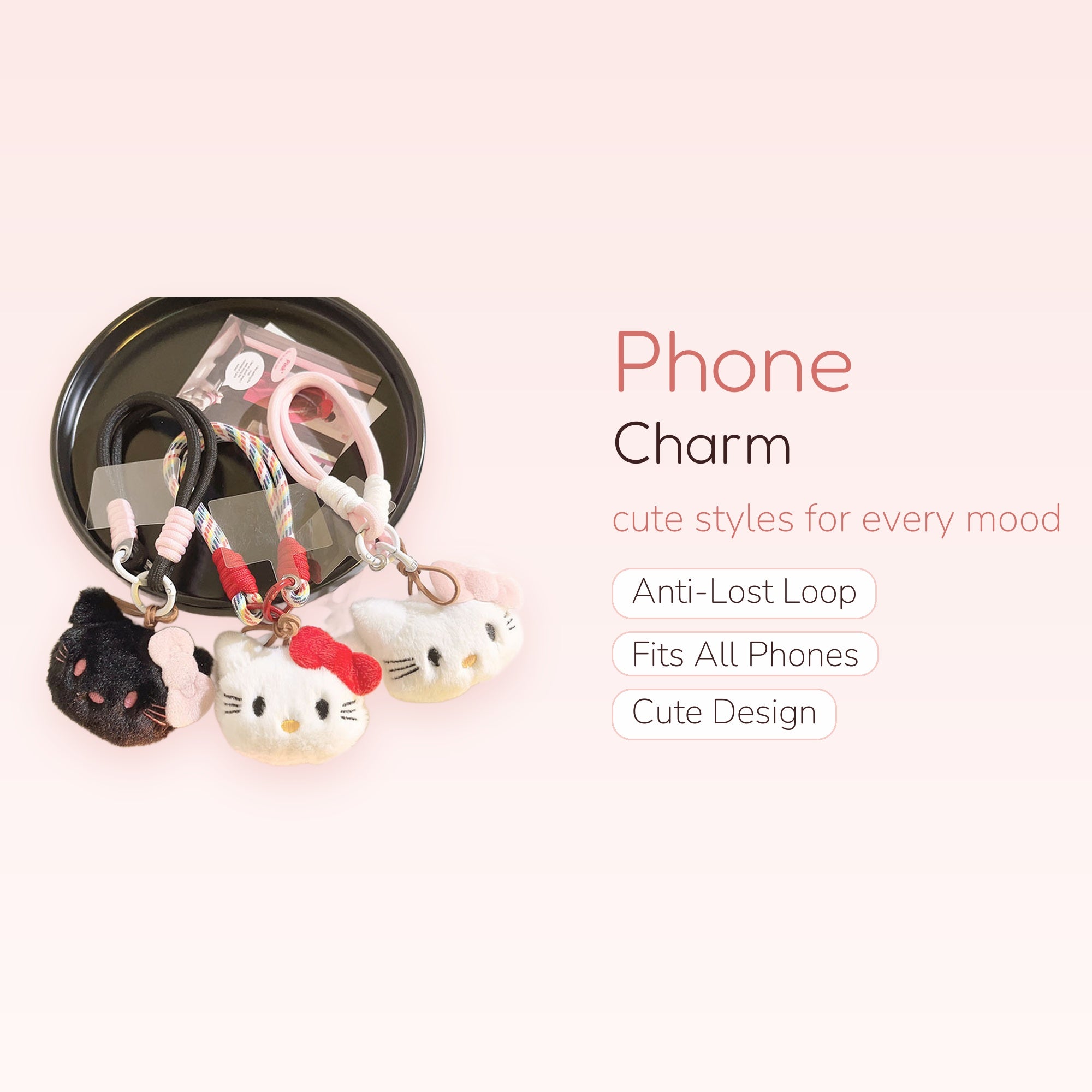 Kawaii Hello Kitty Plush Phone Charm Straps | Cute Fluffy Wrist Lanyards