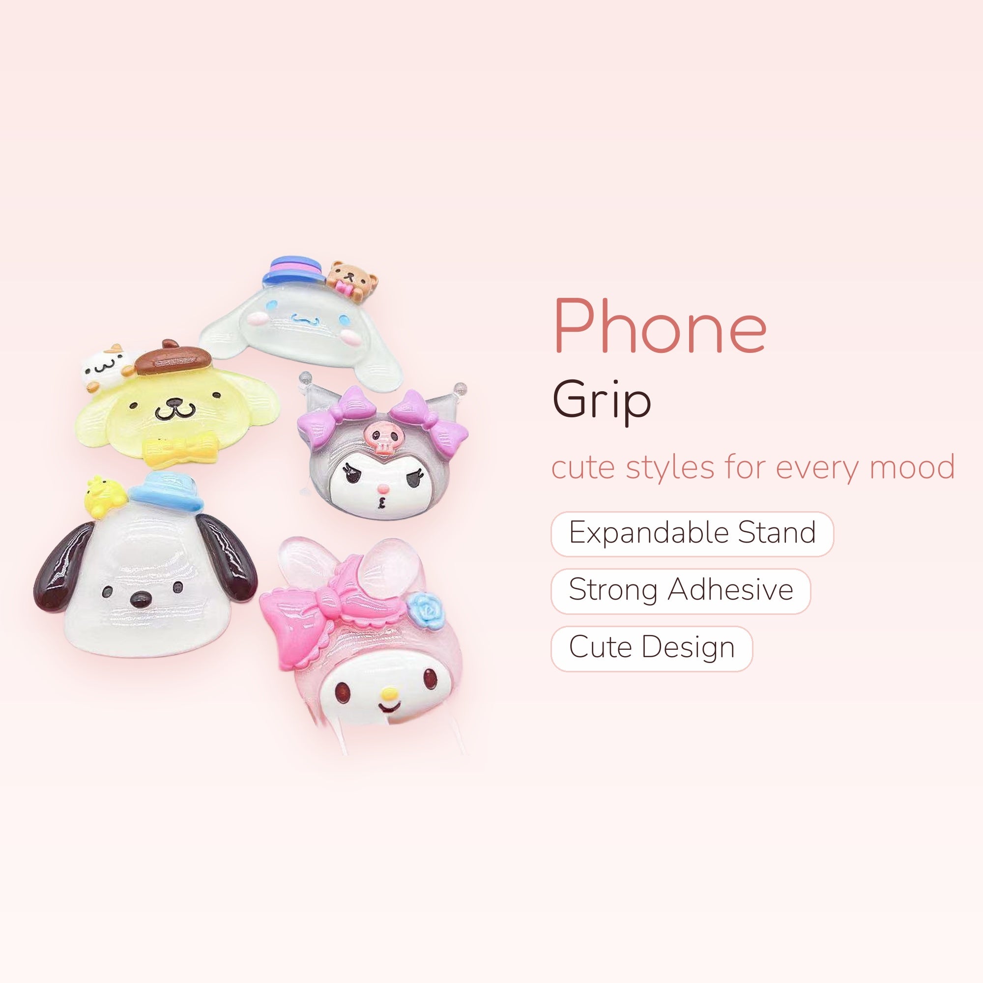 Kawaii Sanrio Character Phone Grips | Cute Cinnamoroll Kuromi My Melody Pompompurin Dog Pop Sockets