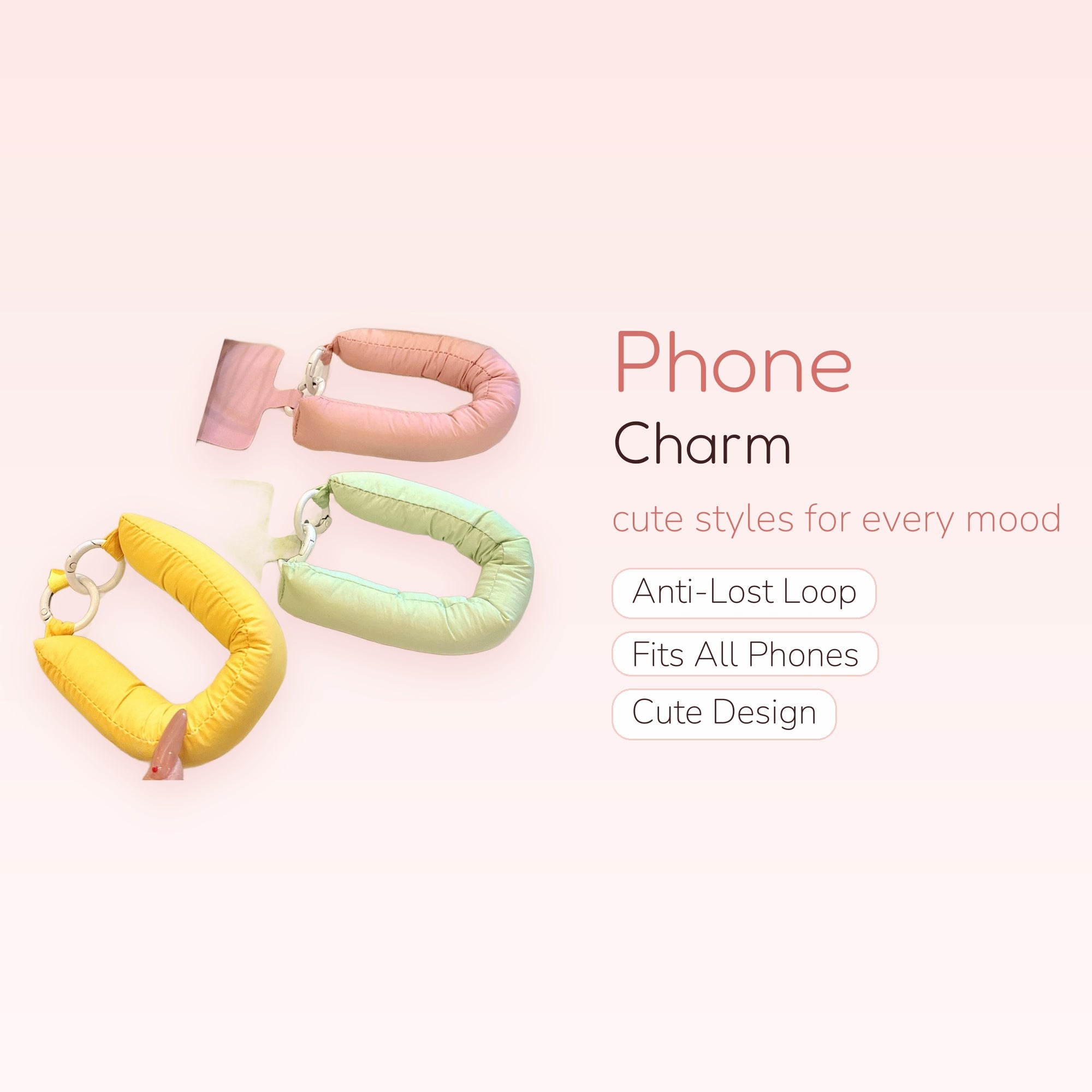 Pastel Puffy U-Shape Phone Charm | Cute Padded Wrist Strap Lanyard