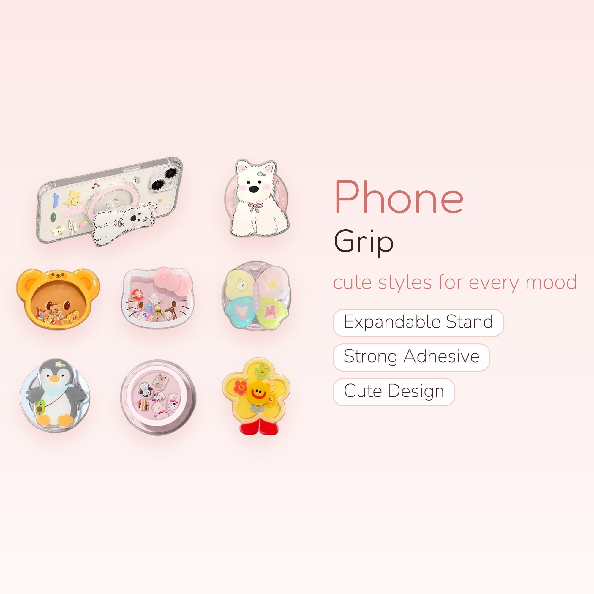 Cute Cartoon Animal Phone Grips | Kawaii Pop Socket Stand for iPhone & Android