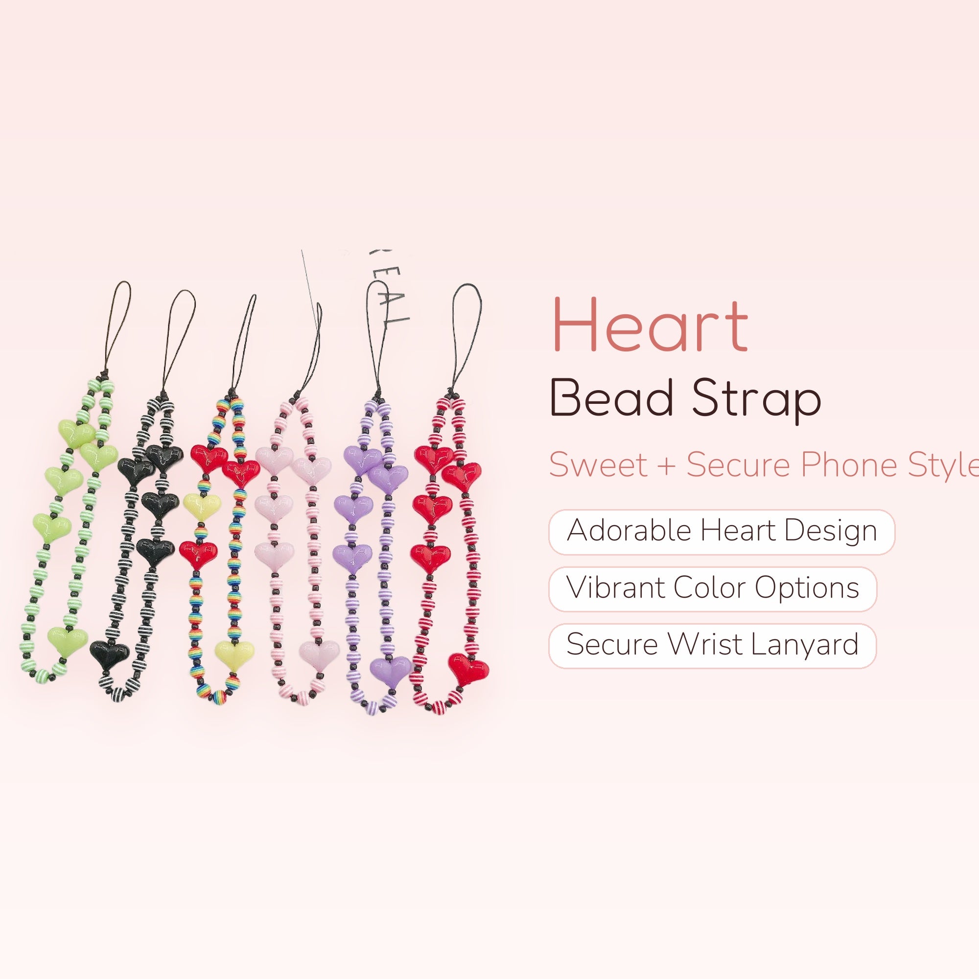 Cute Heart Bead Phone Charm Strap | Kawaii Wrist Lanyard