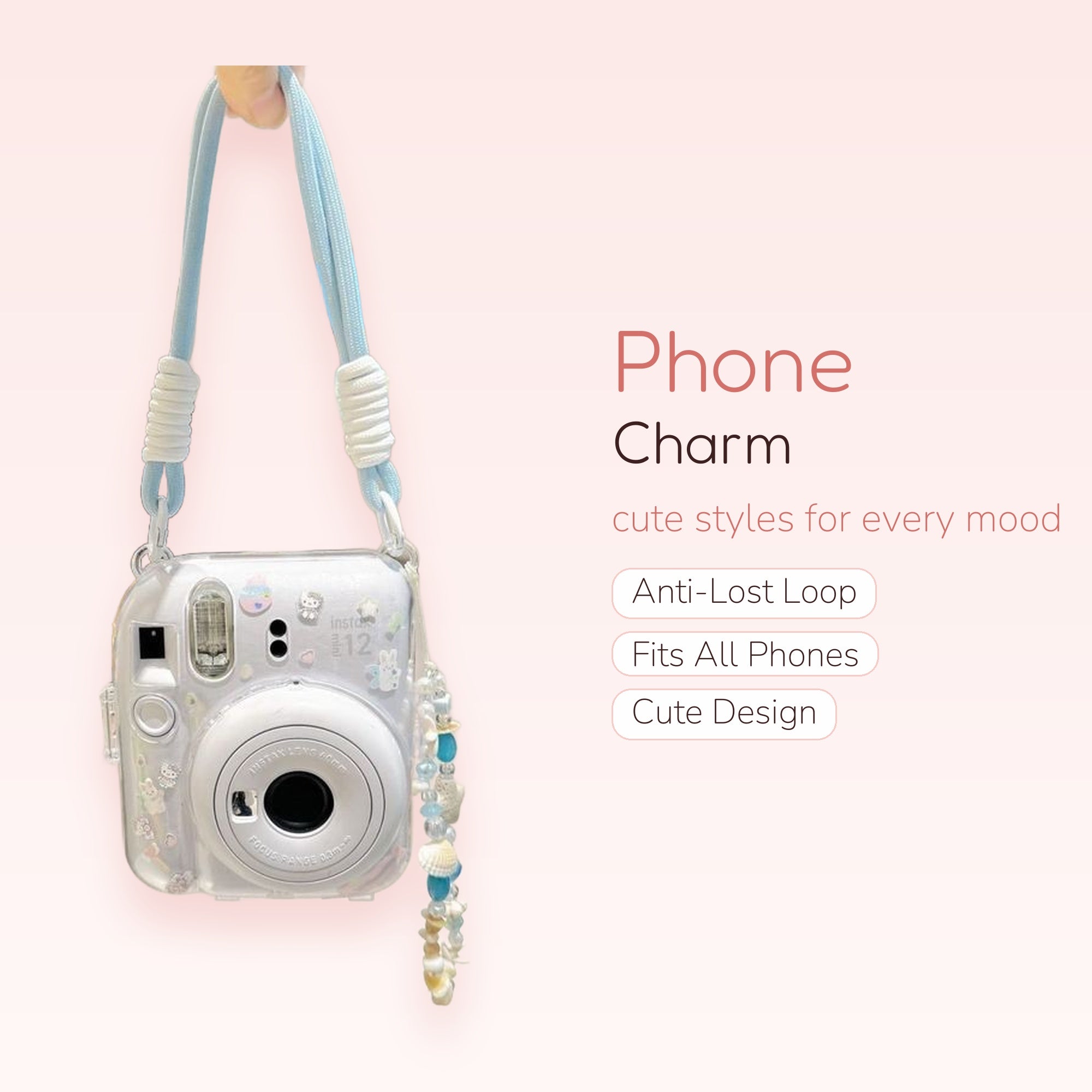 Teddy Love — Pastel Heart & Bear Phone Charm Strap