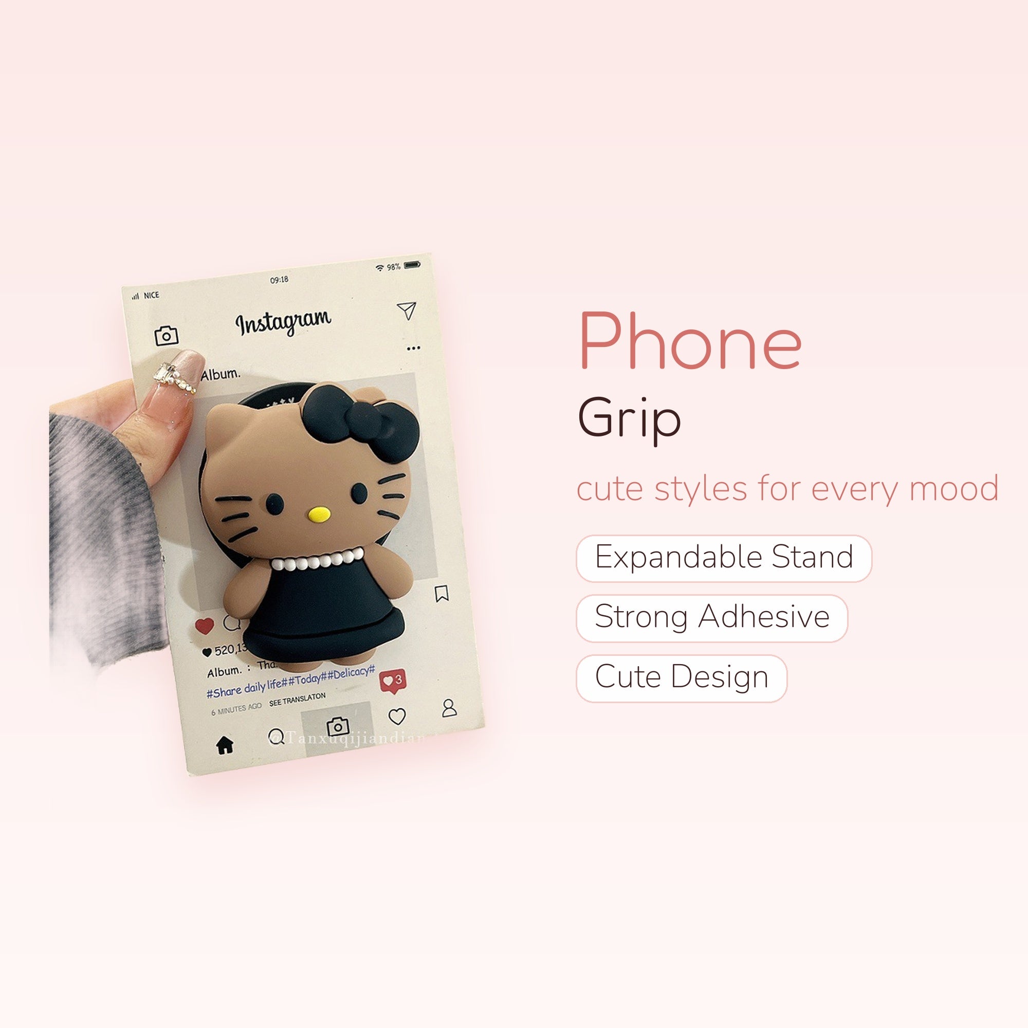 Cute Hello Kitty Black Dress Phone Grip | Kawaii Pop Socket Stand