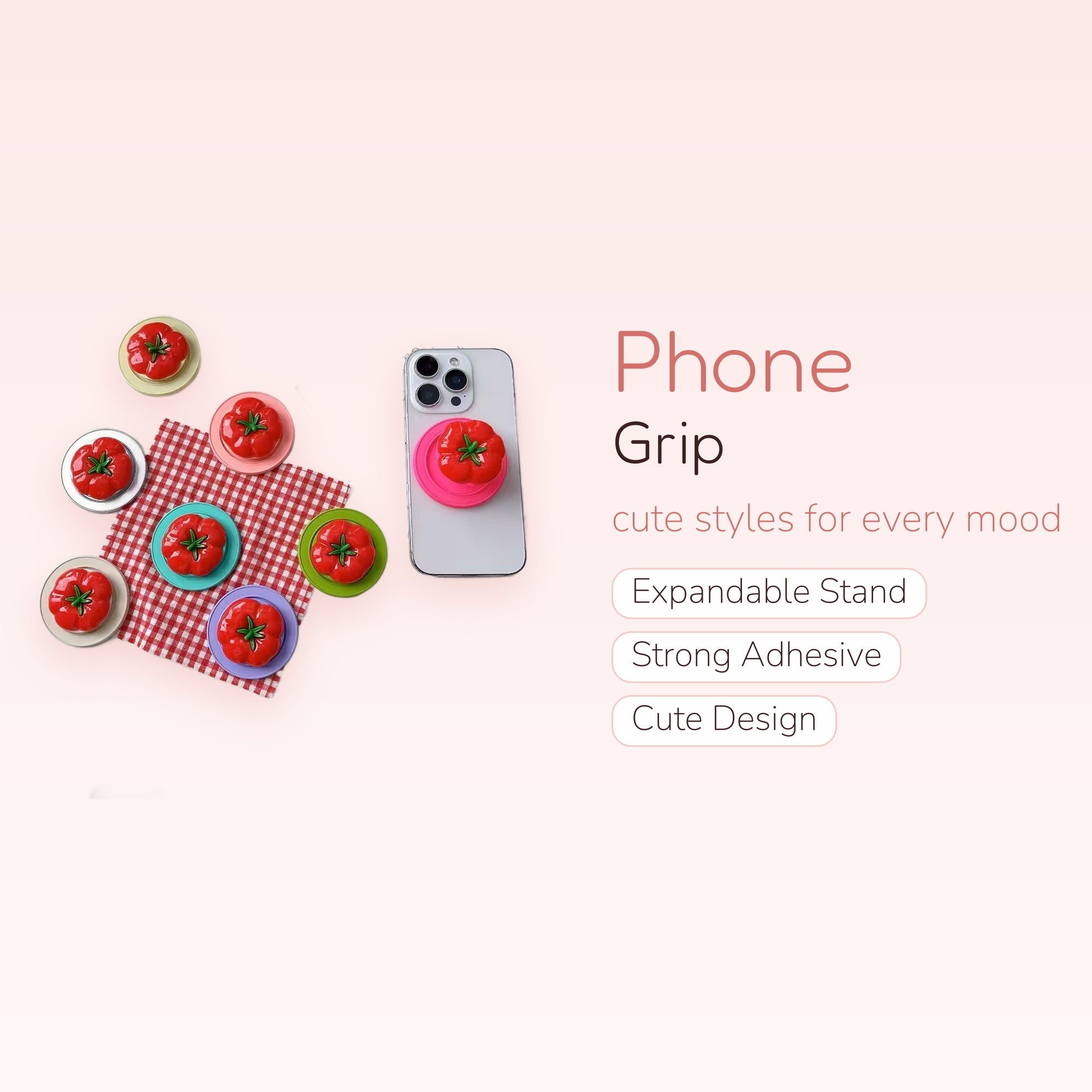 Cute Tomato Phone Grip | Kawaii Red Vegetable Pop Socket Stand
