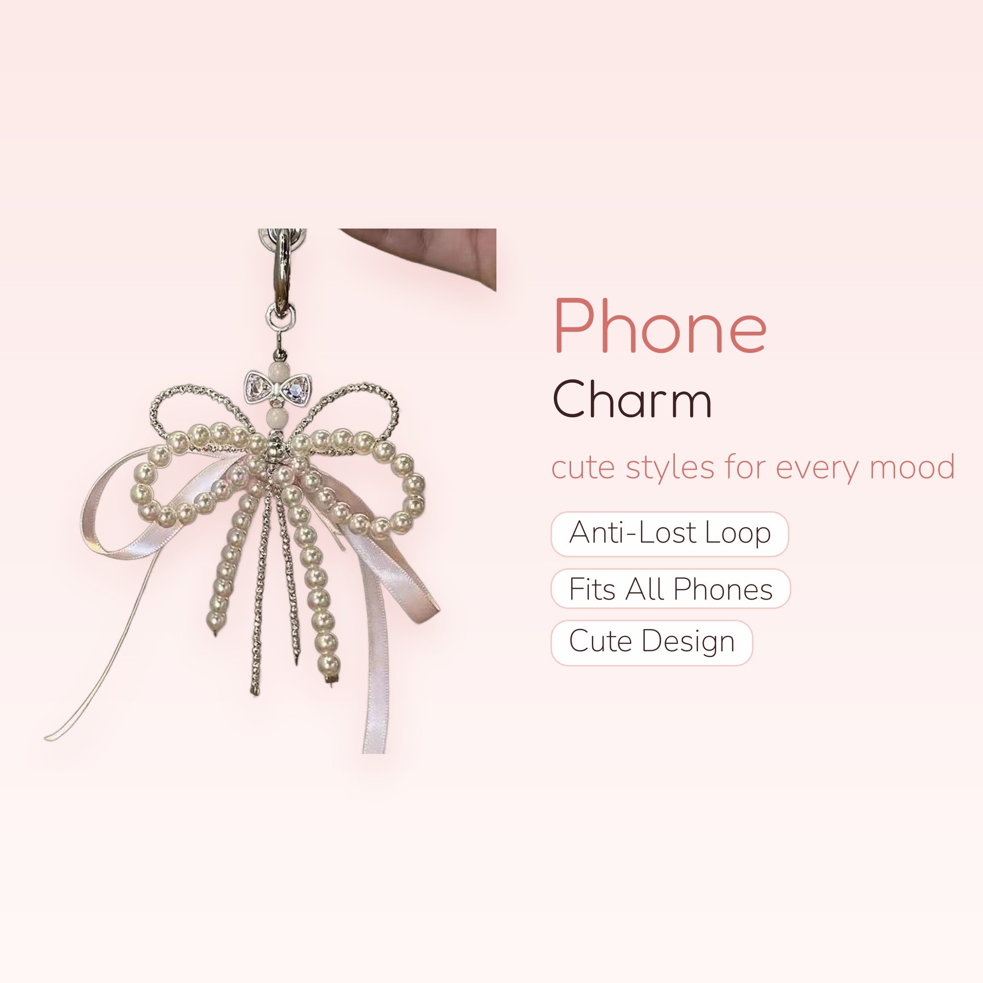 Elegant Pearl Bow Phone Charm | Aesthetic Beaded Keychain Lanyard