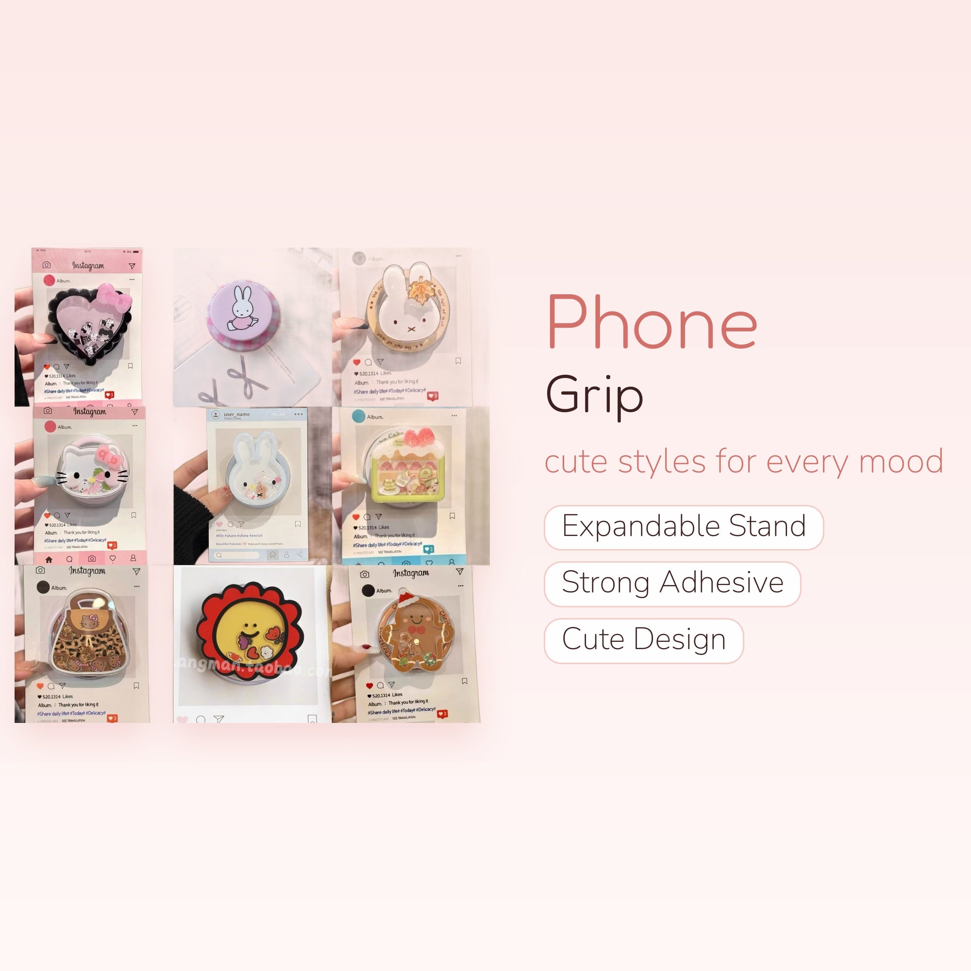 Kawaii Assorted Character Shaker Phone Grip | Cute Pop Socket Stand