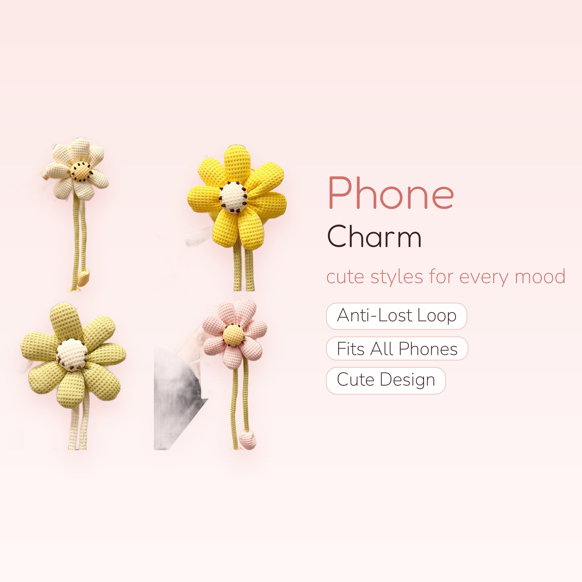 Kawaii Knitted Daisy Phone Charm | Cute Flower Lanyard Strap