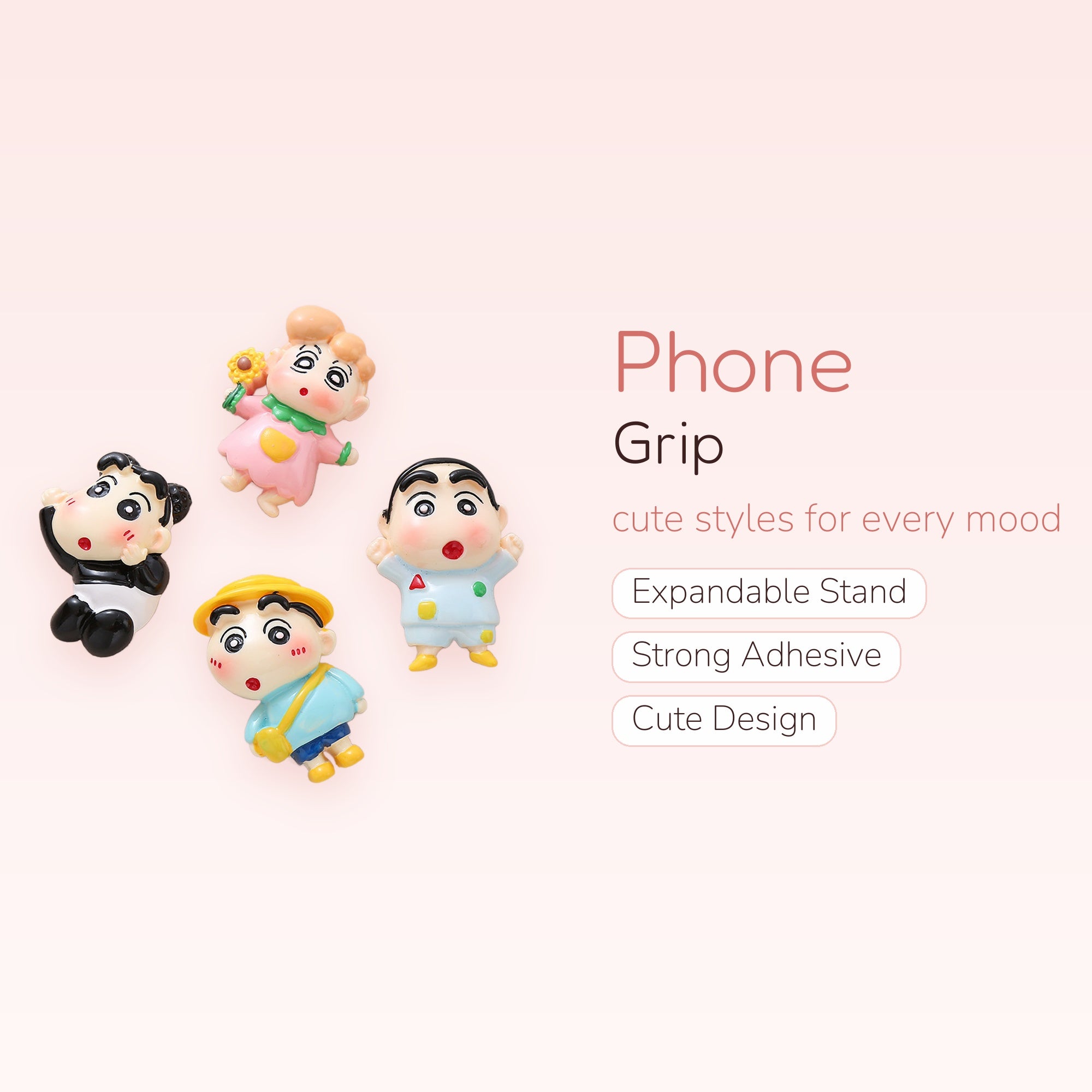 Kawaii Crayon Shin-chan Family Phone Grips | Cute Anime Pop Socket Stand