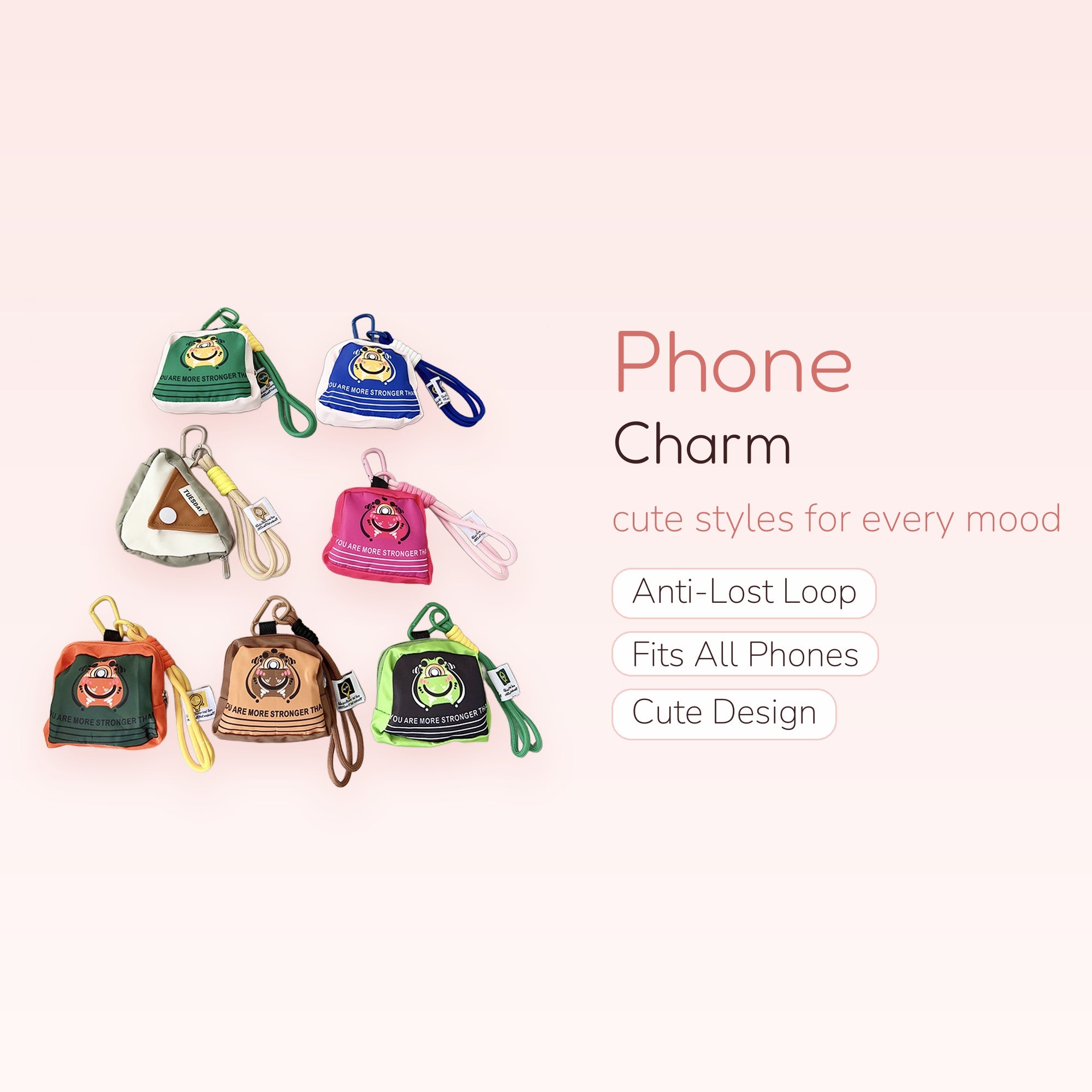 Cute Frog & Onigiri Mini Pouch Phone Charm | Kawaii Coin Purse Keychain Lanyard