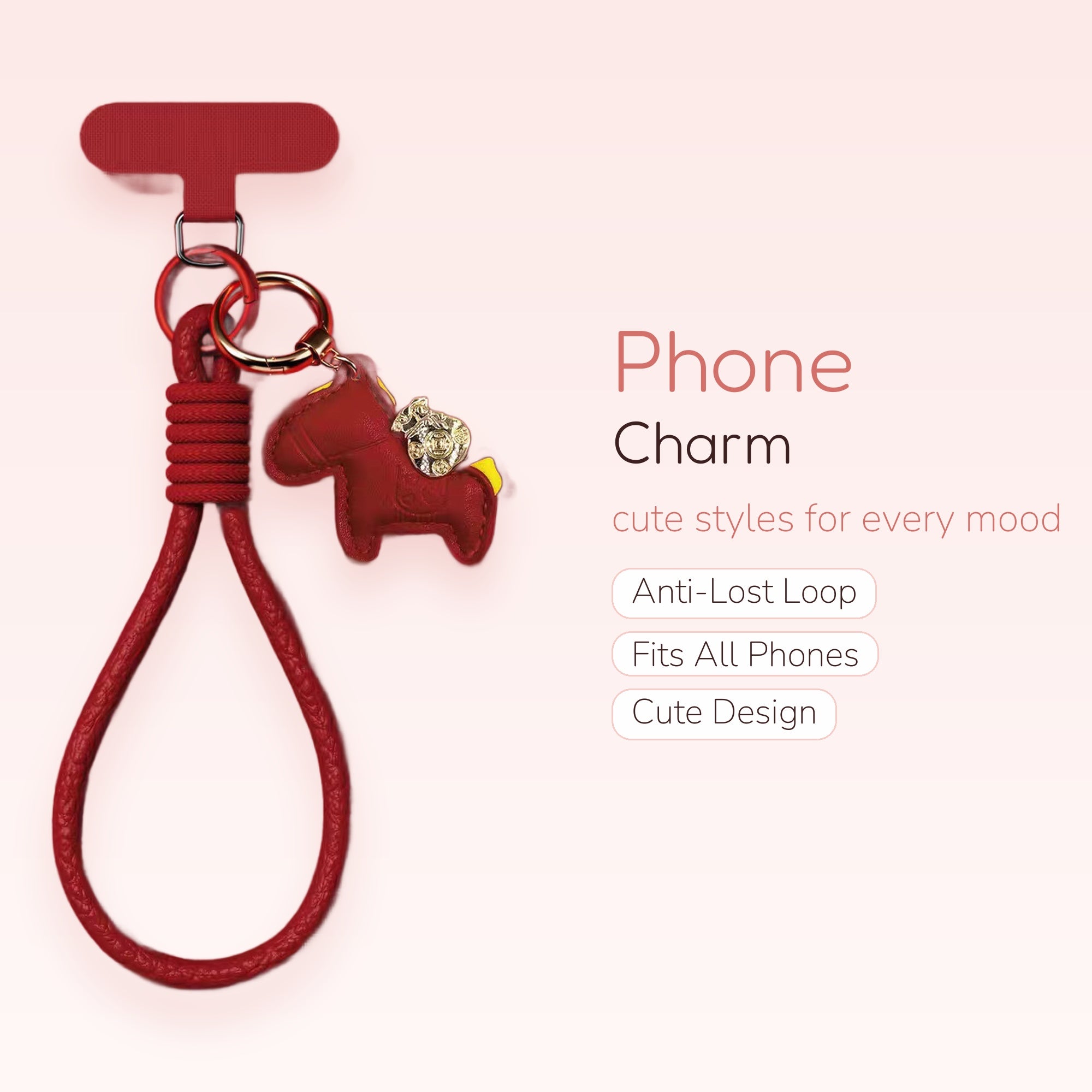 Red Leather Horse Phone Charm | Lucky Money Bag Wrist Strap Lanyard
