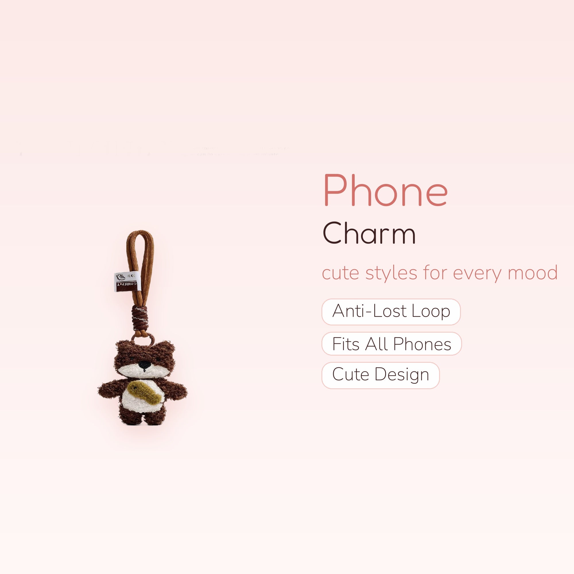 Cute Brown Bear Plush Phone Charm | Kawaii Knitted Wrist Lanyard
