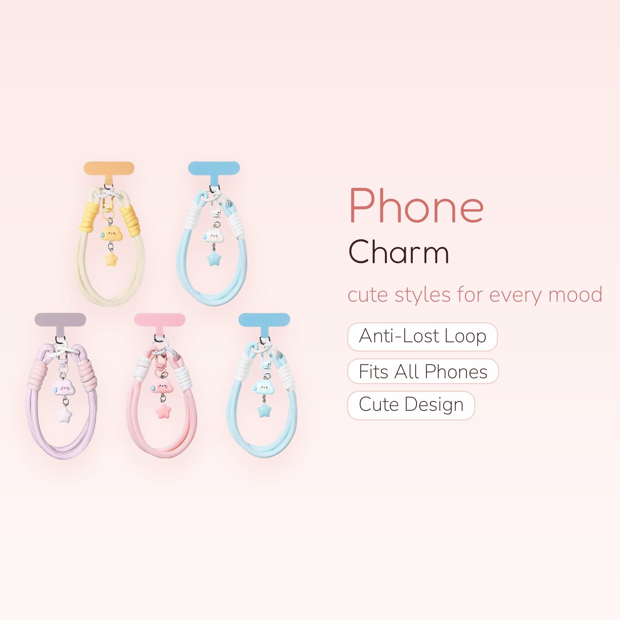 SIMPLYBUBBI — Braided Cloud & Star Cell Phone Wrist Strap | Soft Pastel Lanyard