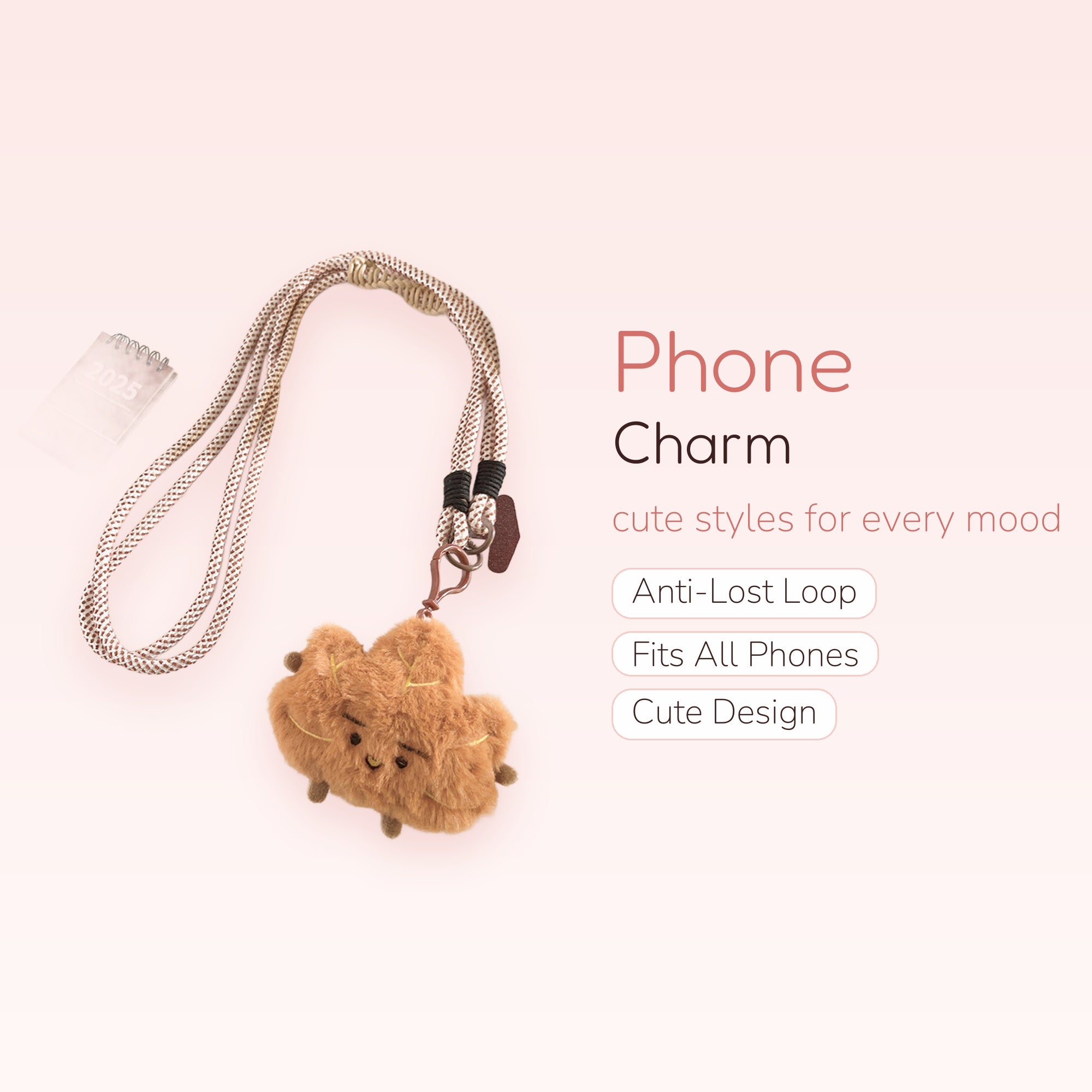 Cute Fluffy Ginger Bread Man Phone Lanyard | Aesthetic Brown Plushie Neck Strap