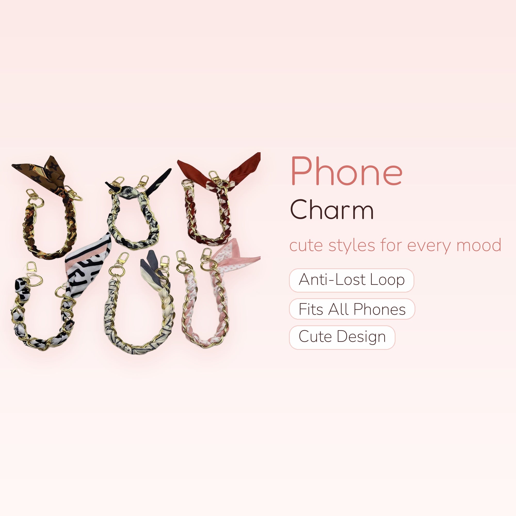 Aesthetic Scarf & Gold Chain Phone Charm | Chic Wrist Strap Lanyard