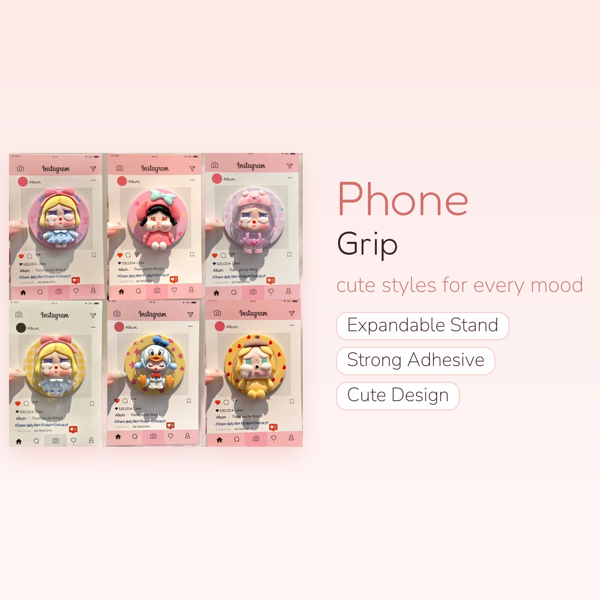 Kawaii Crying Character Phone Grip | Cute Pop Socket Stand for Girls