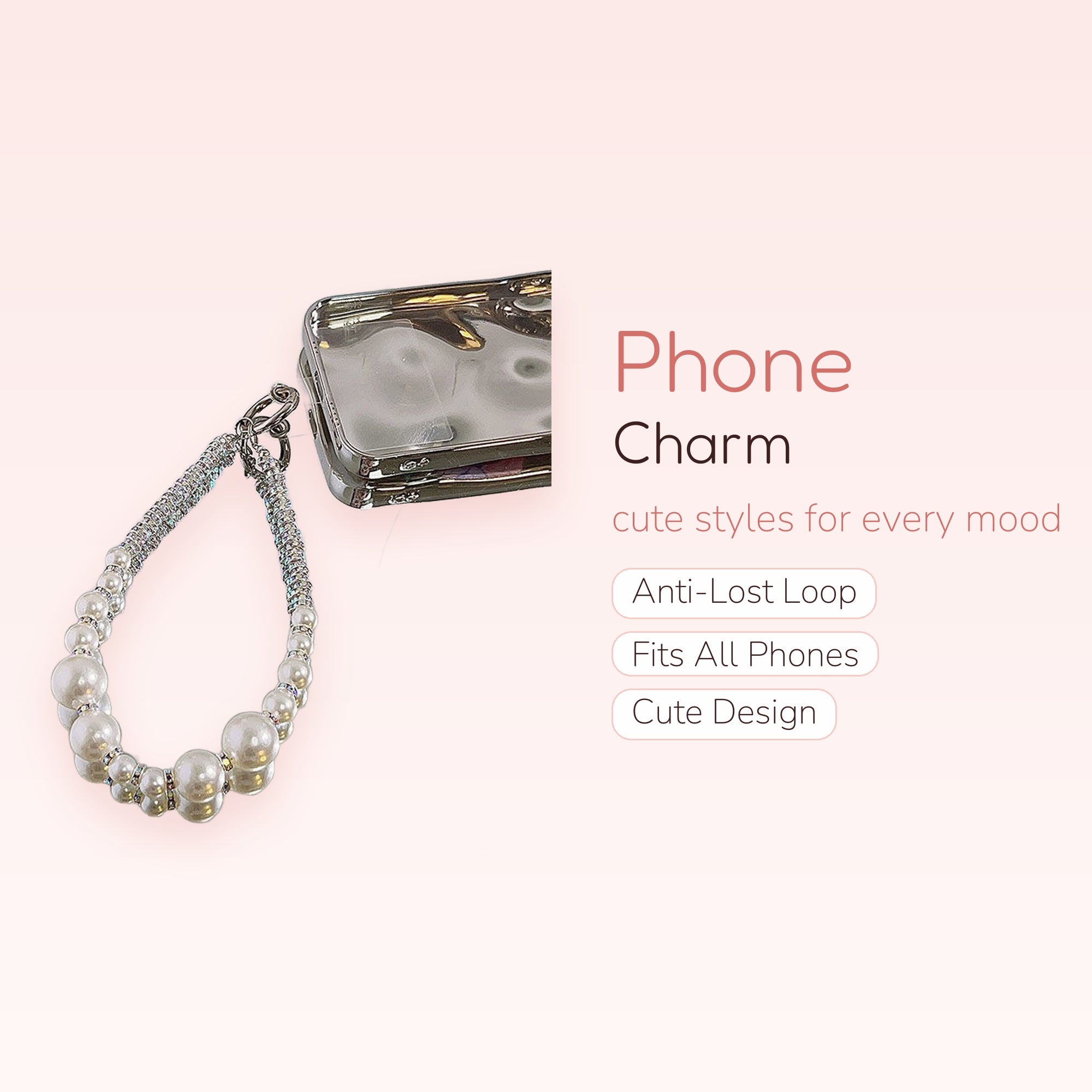 Aesthetic Pearl & Rhinestone Phone Charm | Elegant Beaded Wrist Lanyard