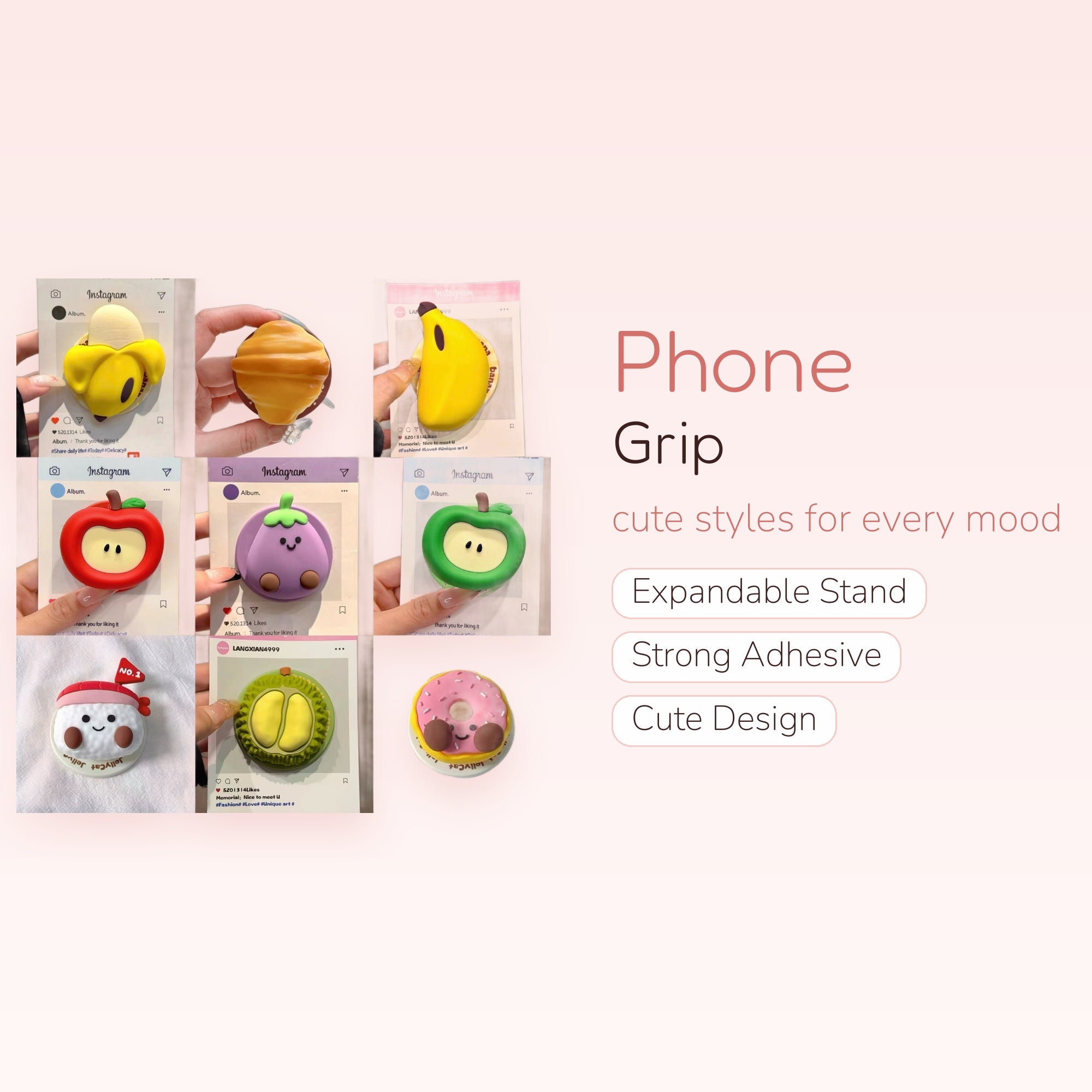 Kawaii Fruit & Food Silicone Phone Grip | Cute Pop Socket Stand for iPhone