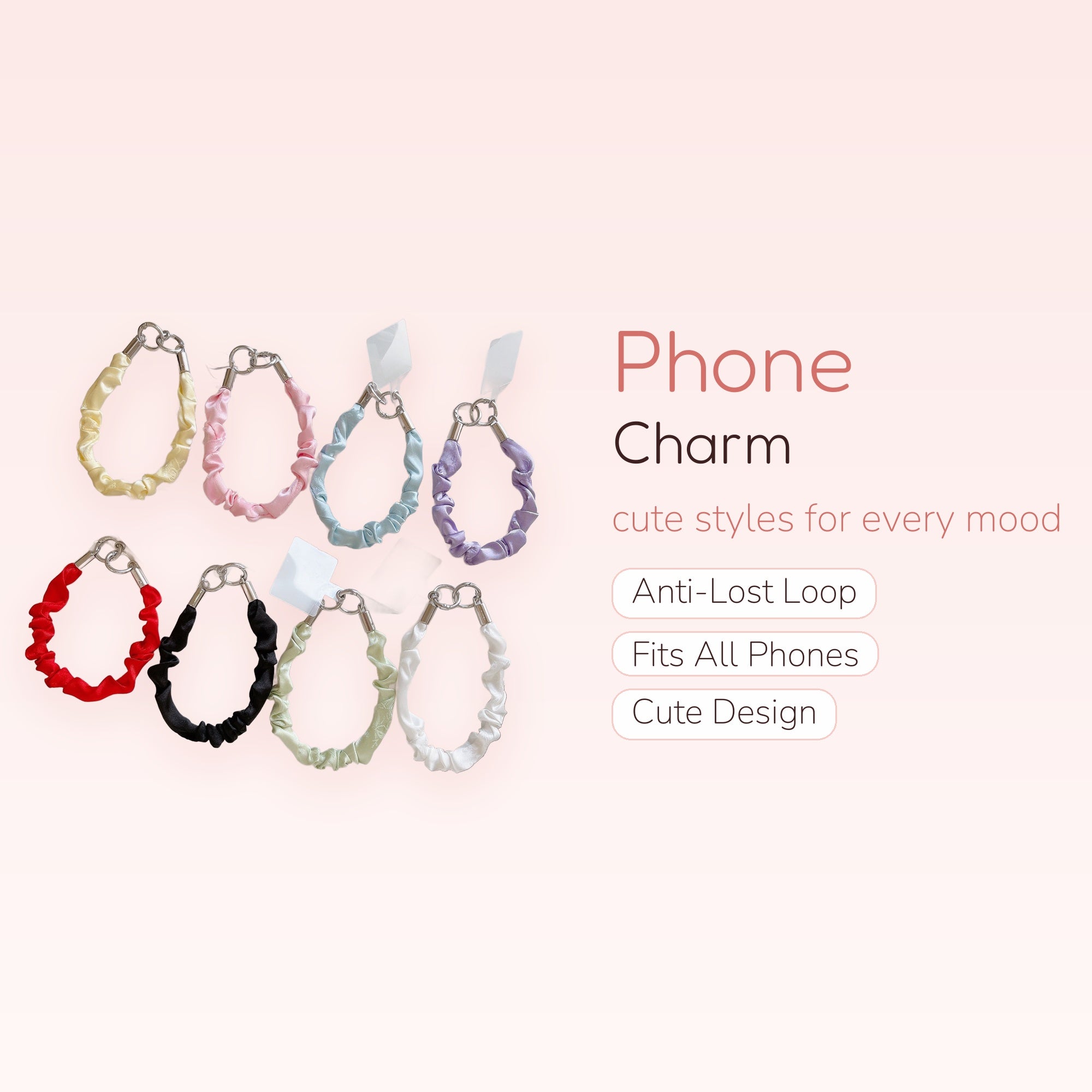 Cute Scrunchie Phone Charm Wrist Strap | Pastel & Vibrant Fabric Lanyard