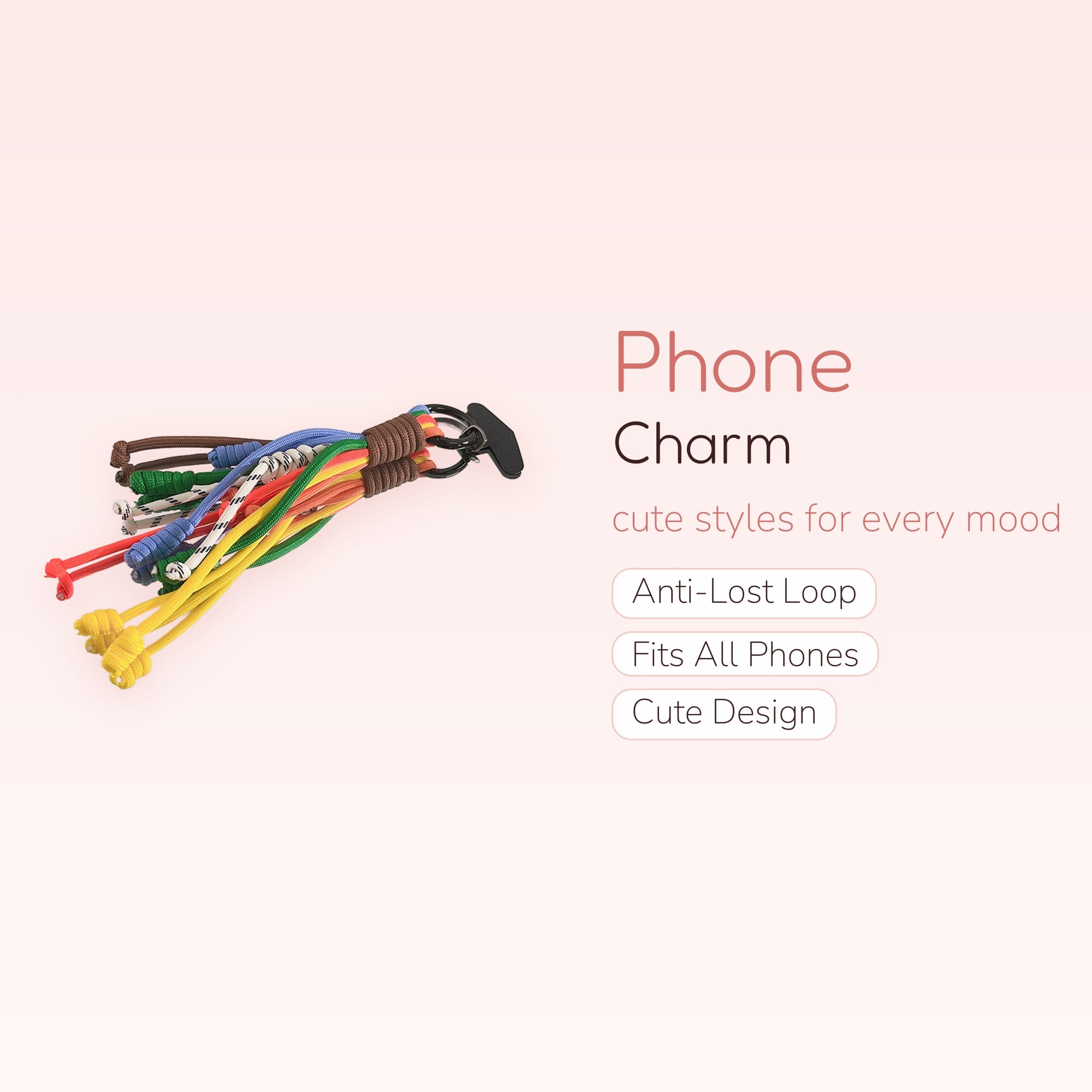 Colorful Braided Rope Phone Charm Strap | Aesthetic Rainbow Wrist Lanyard