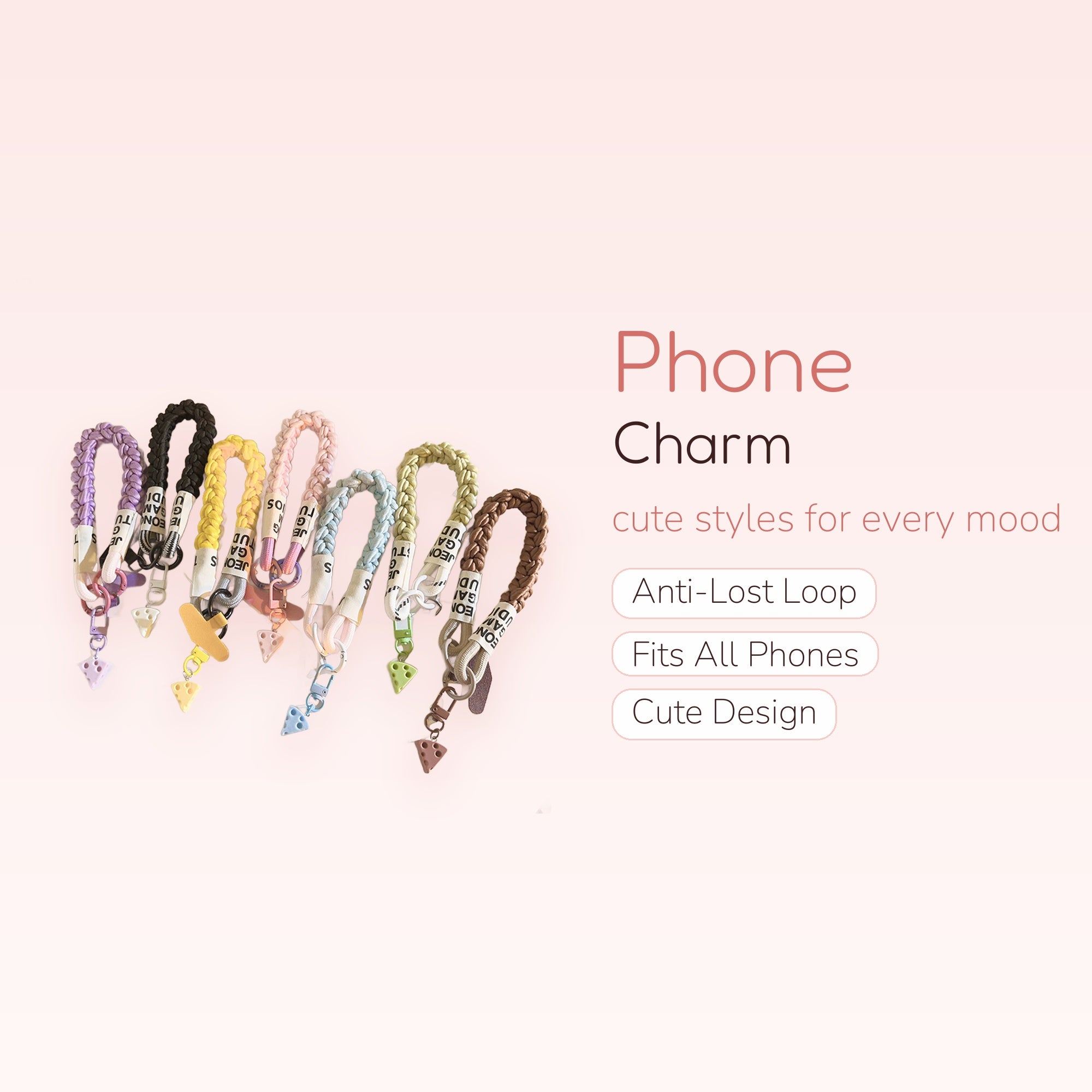 Aesthetic Braided Rope Phone Charm | Cute Cheese Pendant Wrist Strap
