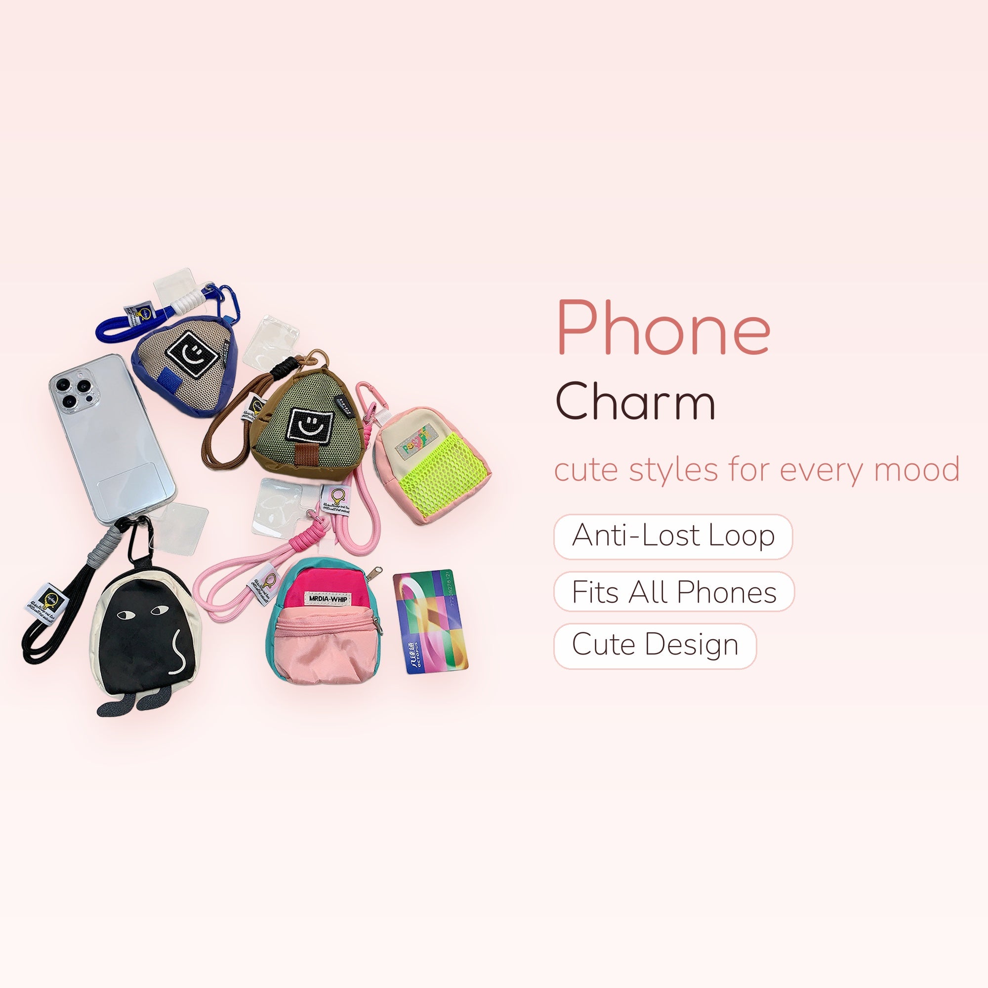 Cute Mini Backpack Phone Charms | Aesthetic Triangle & Square Pouch Wrist Lanyards