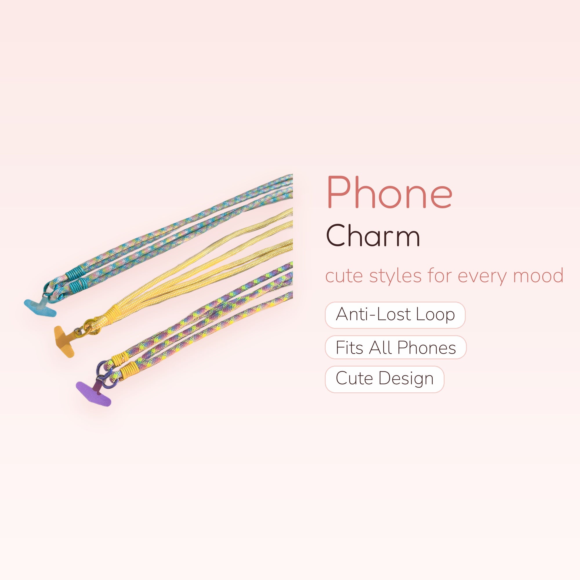 Rainbow Braided Phone Lanyard | Colorful Crossbody Strap with Phone Anchor