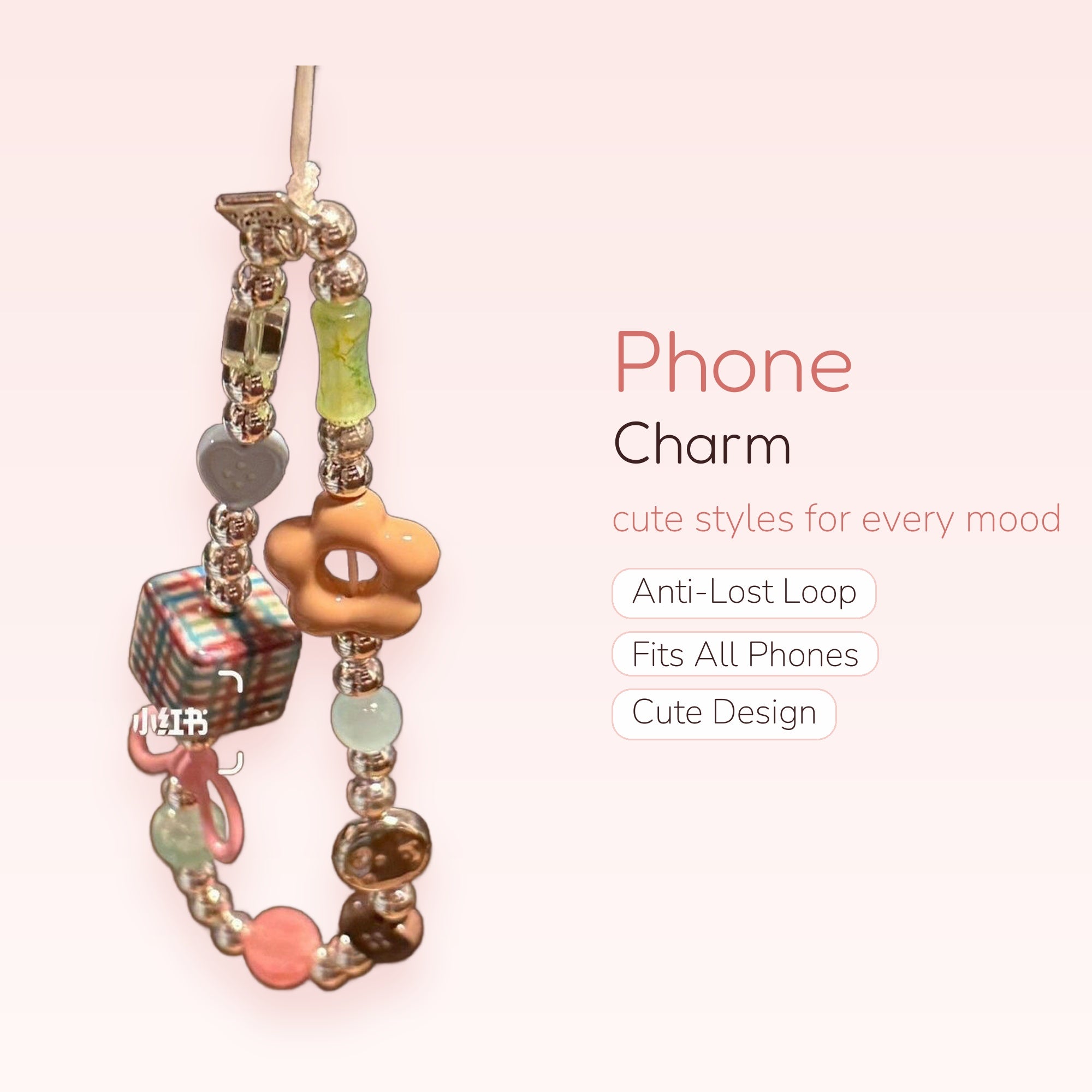 Pastel Beaded Phone Charm Strap | Kawaii Heart & Flower Wrist Lanyard