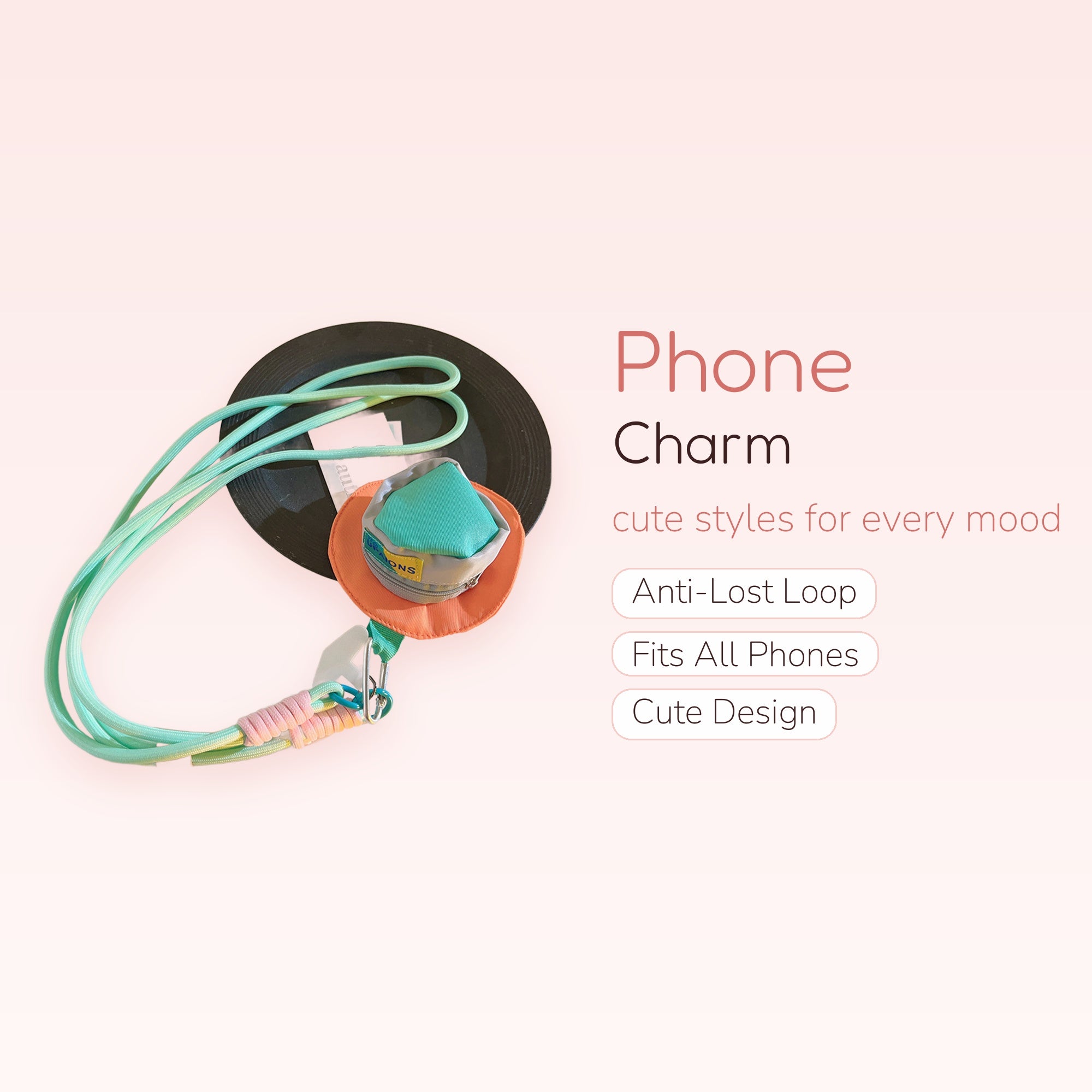 Aesthetic Ombre Cord Phone Charm Lanyard | Cute Mini Hat Pouch Wrist Strap