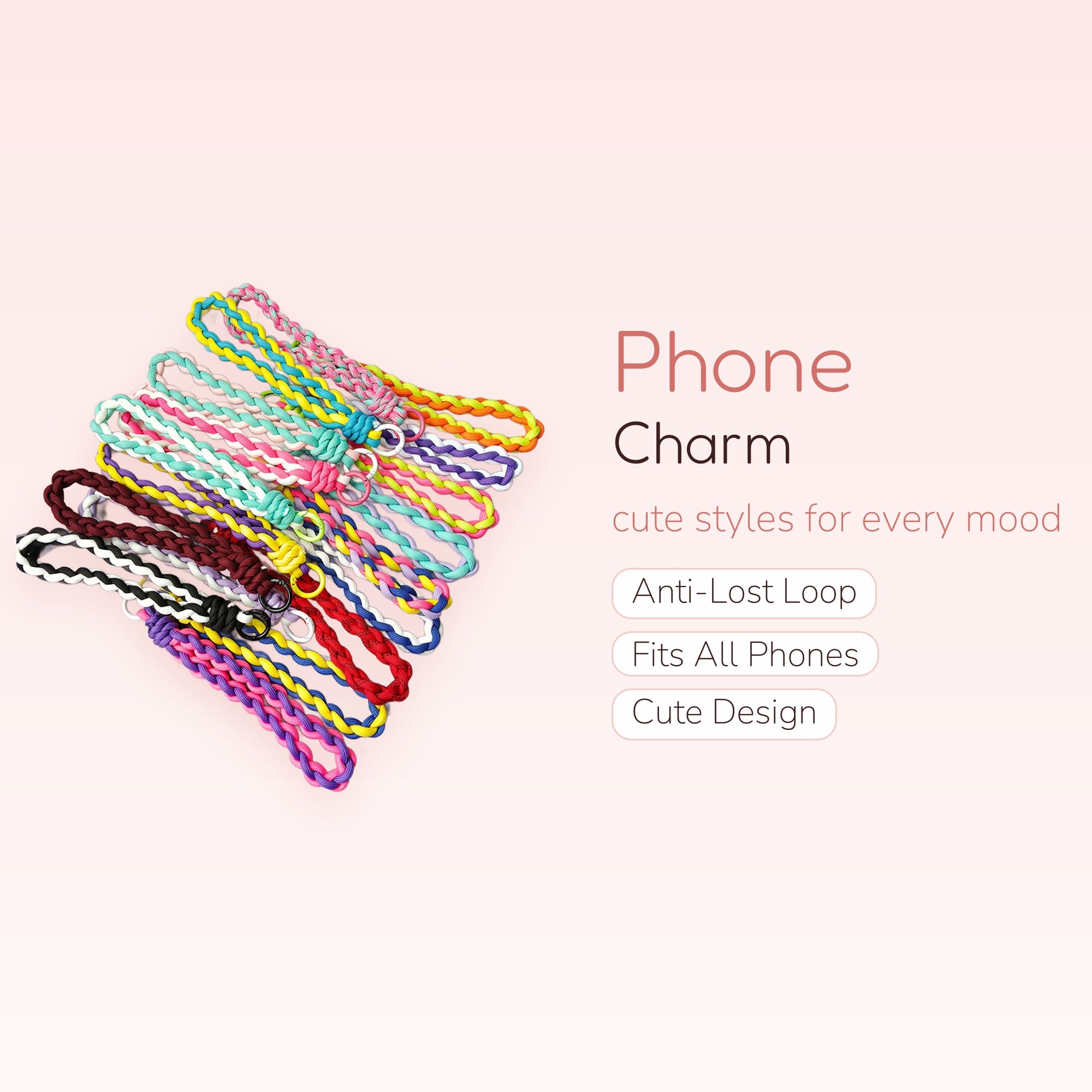 Colorful Braided Paracord Phone Charm | Aesthetic Wrist Lanyard Keychain