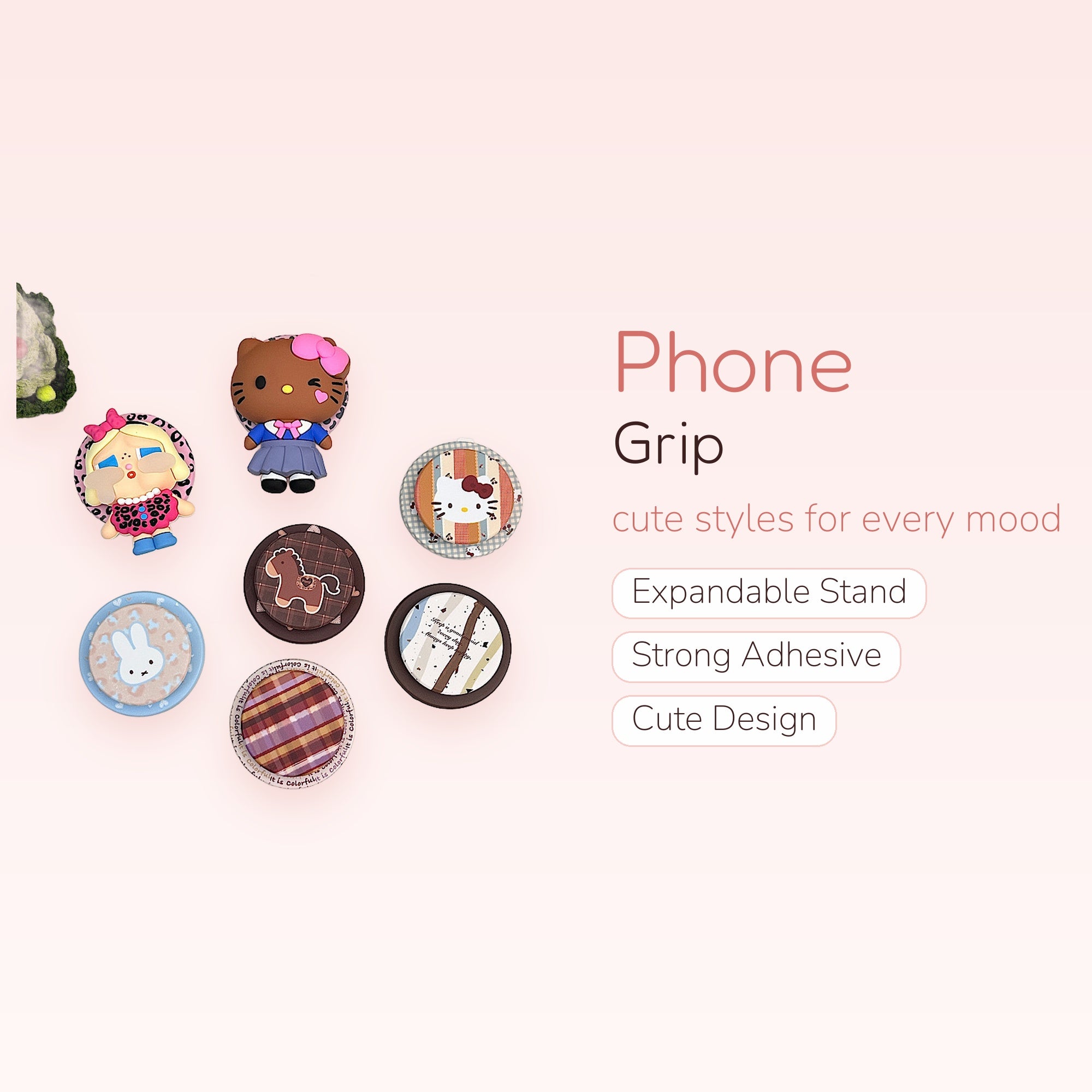 Cute Cartoon Character & Patterned Phone Grips | Kawaii Pop Socket Stands
