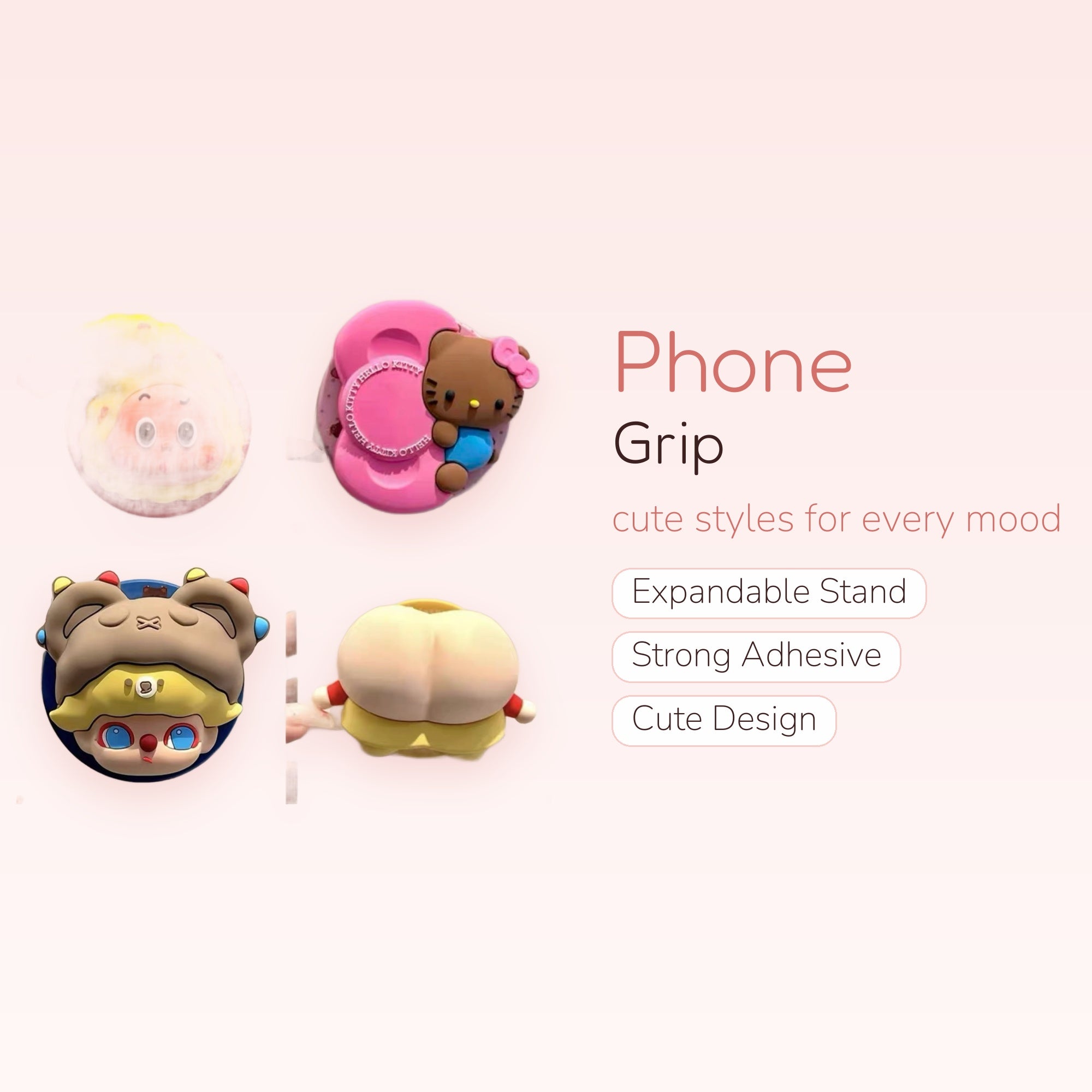 Kawaii Cartoon Character Phone Grip | Cute Silicone Pop Socket Stand