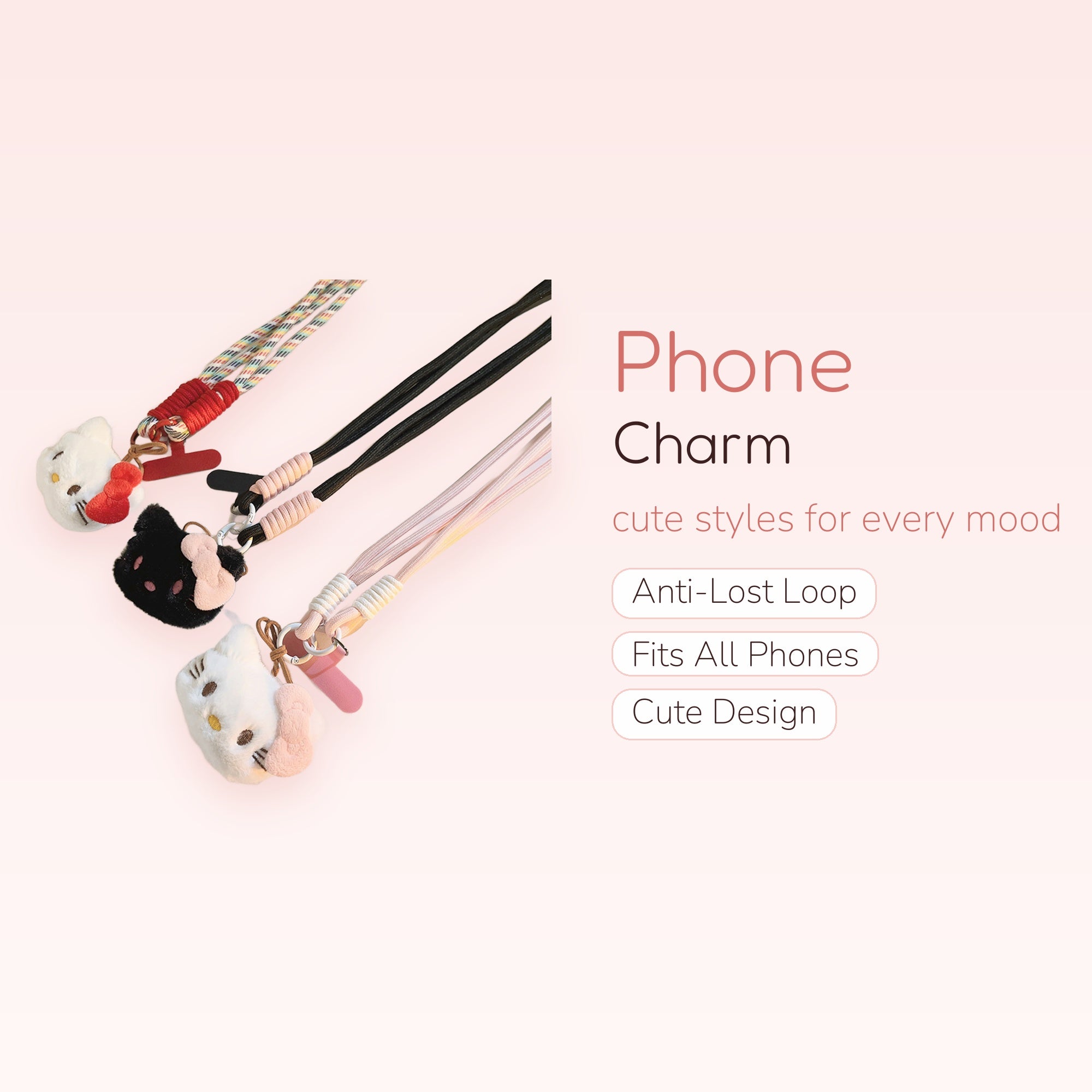 Kawaii Hello Kitty Plush Phone Charm Lanyard | Cute Fluffy Kitty Phone Strap