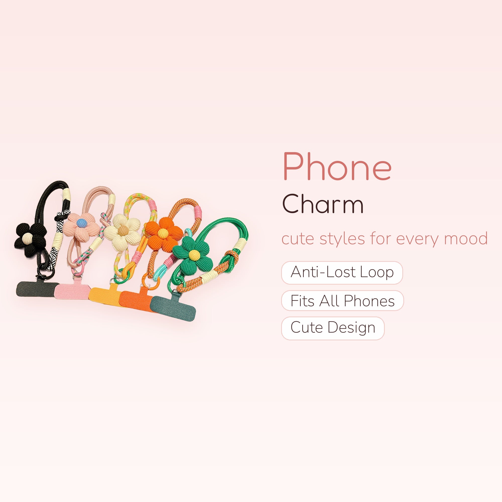 Cute Floral Corduroy Phone Charm Strap | Aesthetic Flower Wrist Lanyard