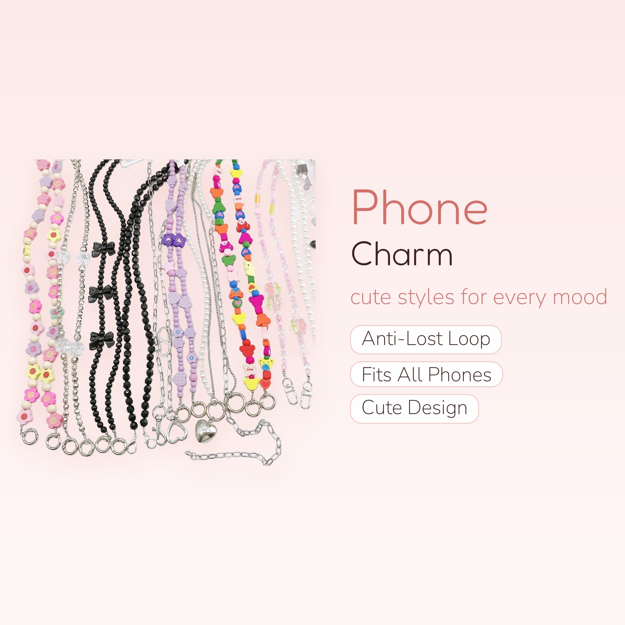 Kawaii Beaded Phone Charm Lanyard Collection | Pastel Flower & Bow Wrist Straps