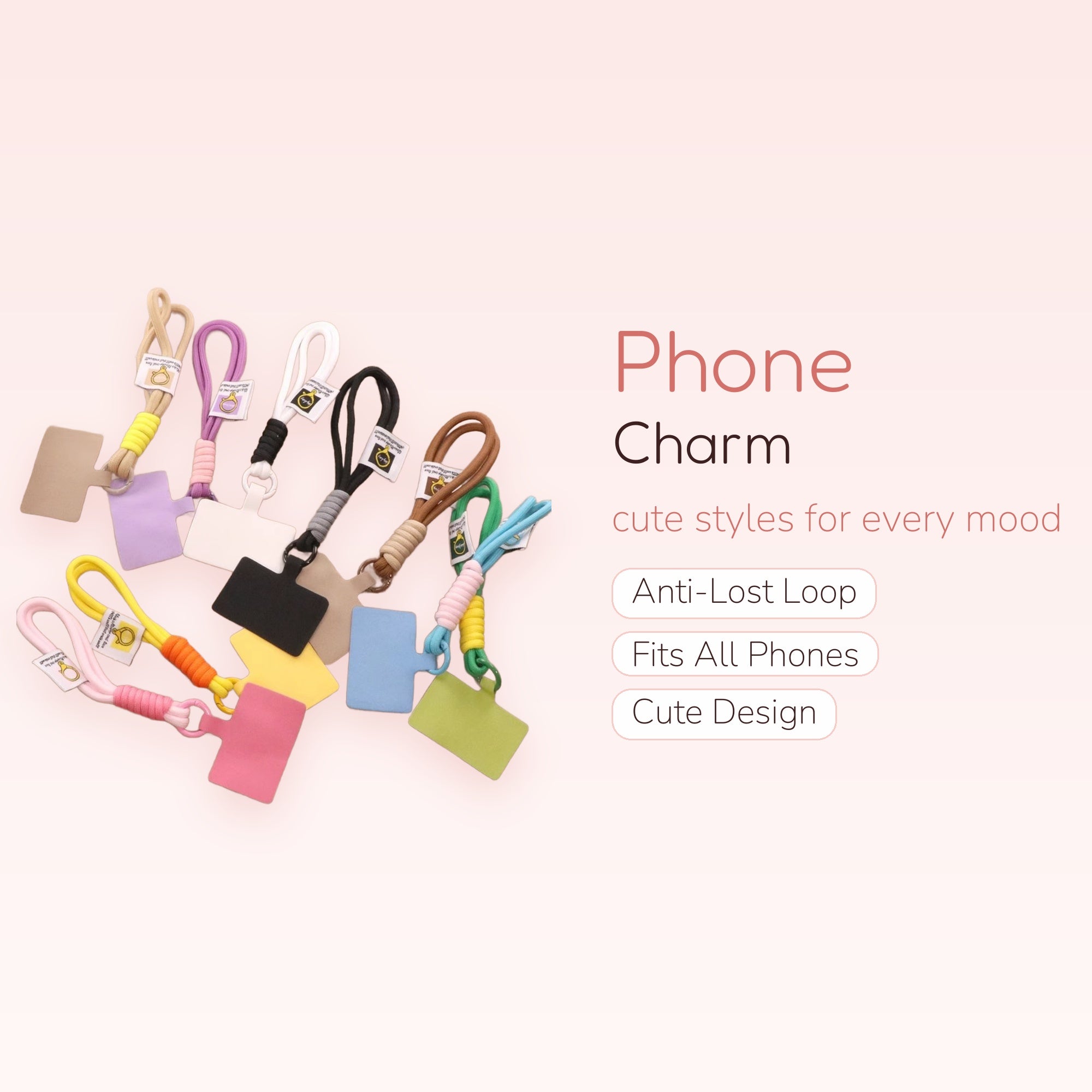 Colorful Braided Rope Phone Charm Straps | Pastel Silicone Phone Lanyard Set