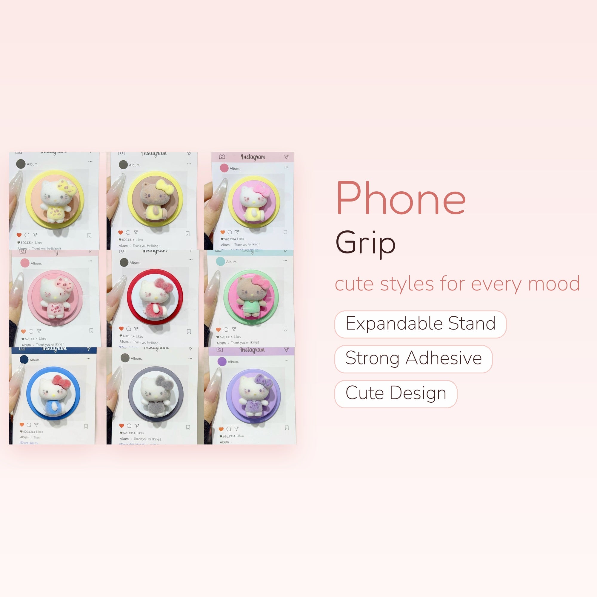 Fluffy Hello Kitty Phone Grip | Pastel Kawaii Pop Socket Stand