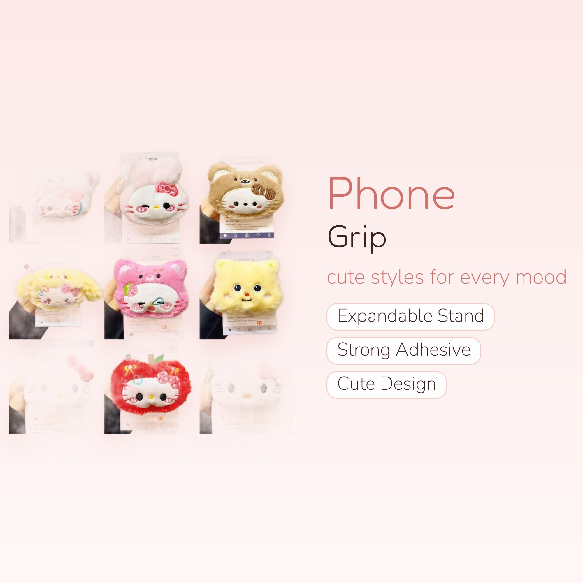 Fluffy Hello Kitty & Friends Phone Grip | Kawaii Plush Pop Socket Stand