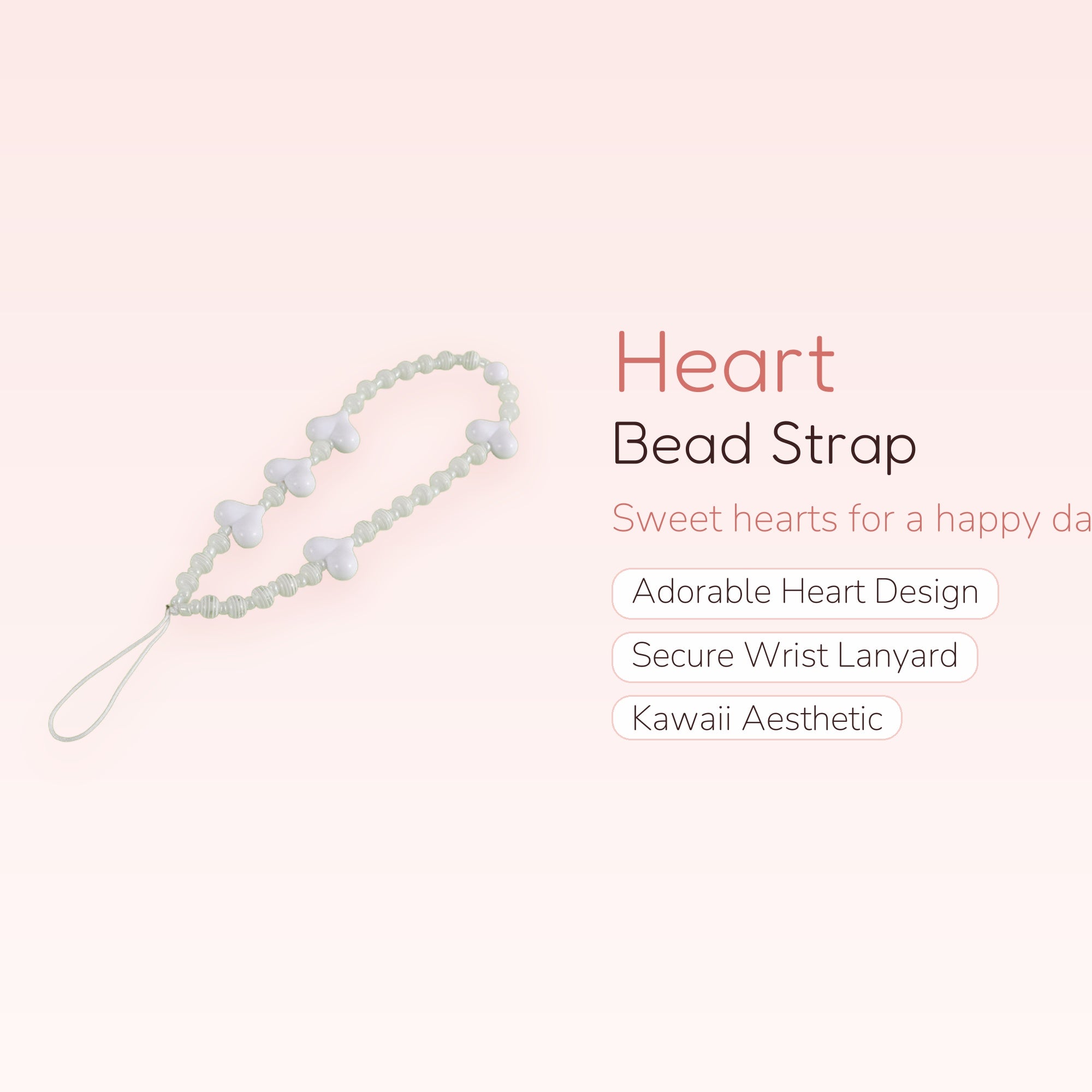 Cute Heart Bead Phone Charm Strap | Kawaii Wrist Lanyard