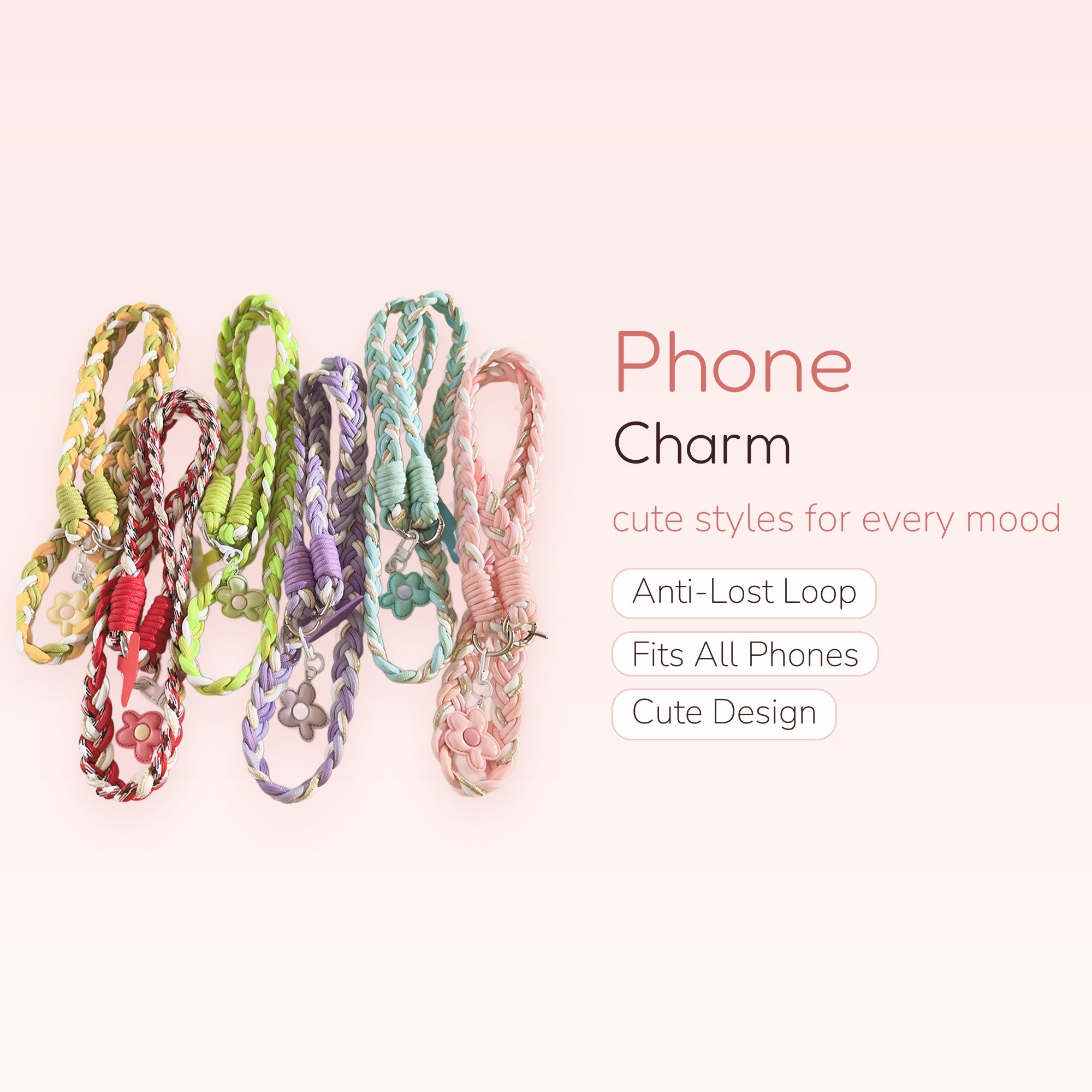 Braided Rope Phone Charm Lanyard | Pastel Flower Wrist Strap