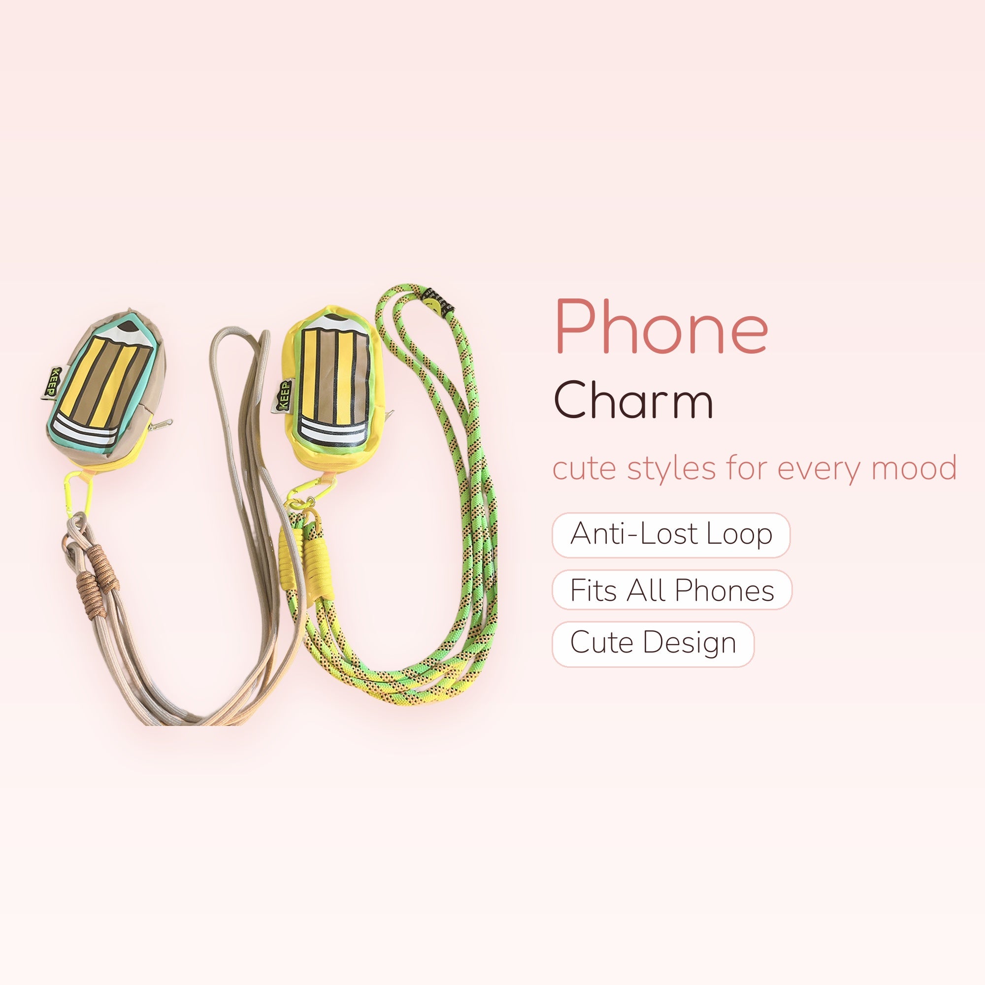 Cute Pencil Pouch Phone Charm Lanyard | Aesthetic Adjustable Crossbody Strap