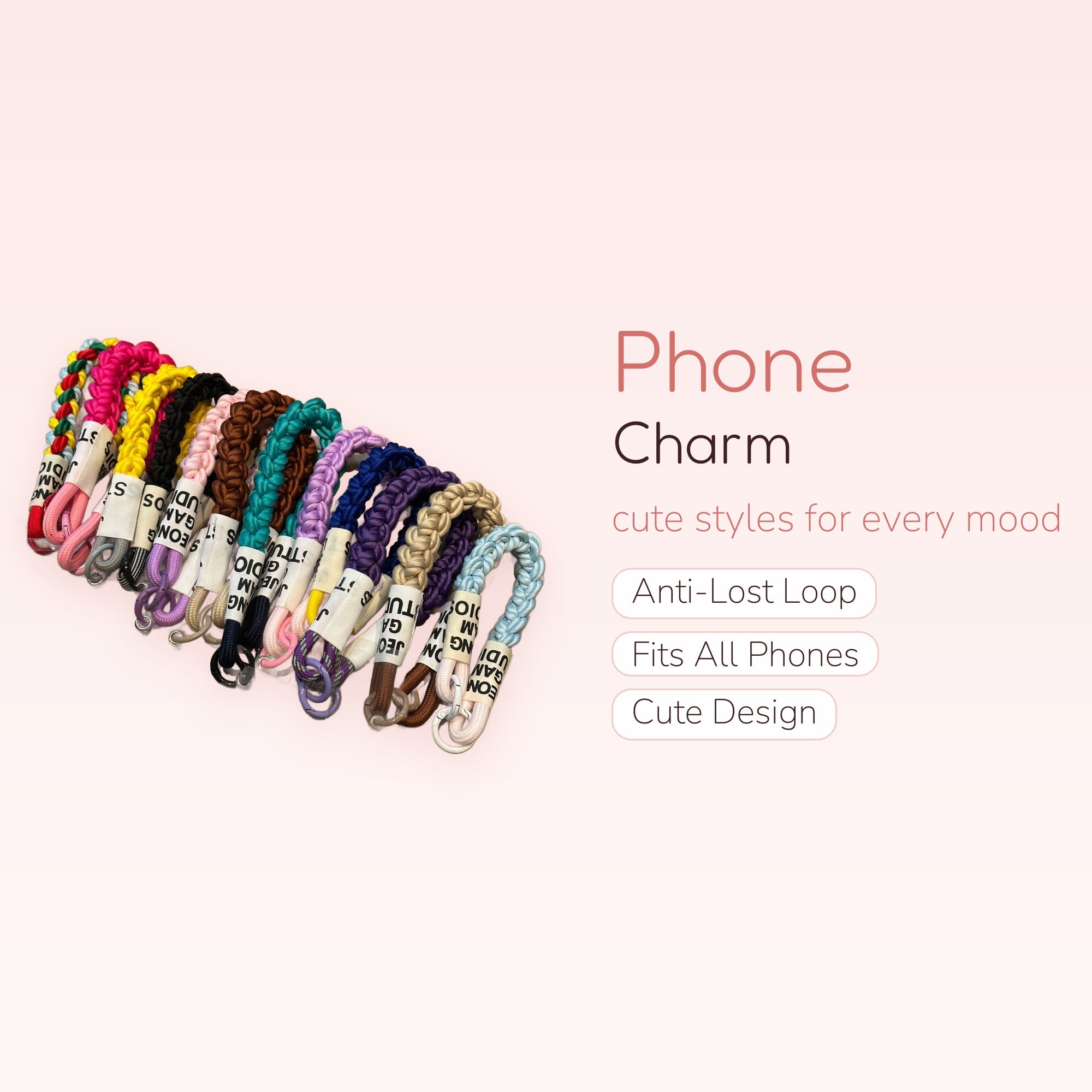 Braided Rope Phone Charm Wristlet | Colorful Woven Lanyard with Clear Patches