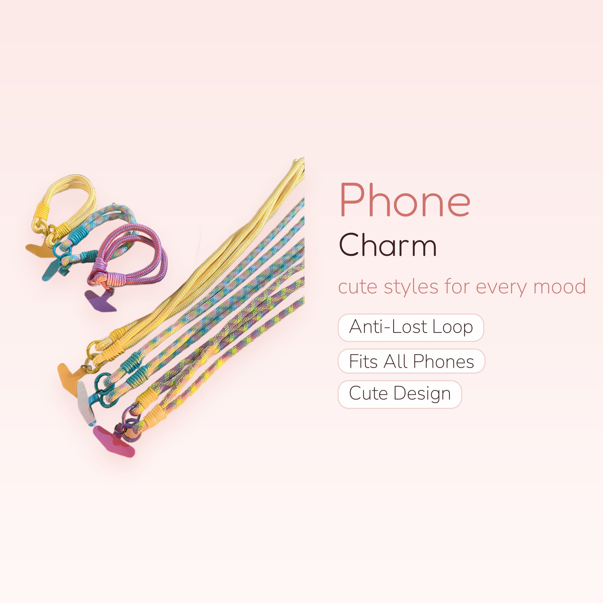 Colorful Braided Rope Phone Charm Lanyard | Aesthetic Wrist Strap with Phone Anchor