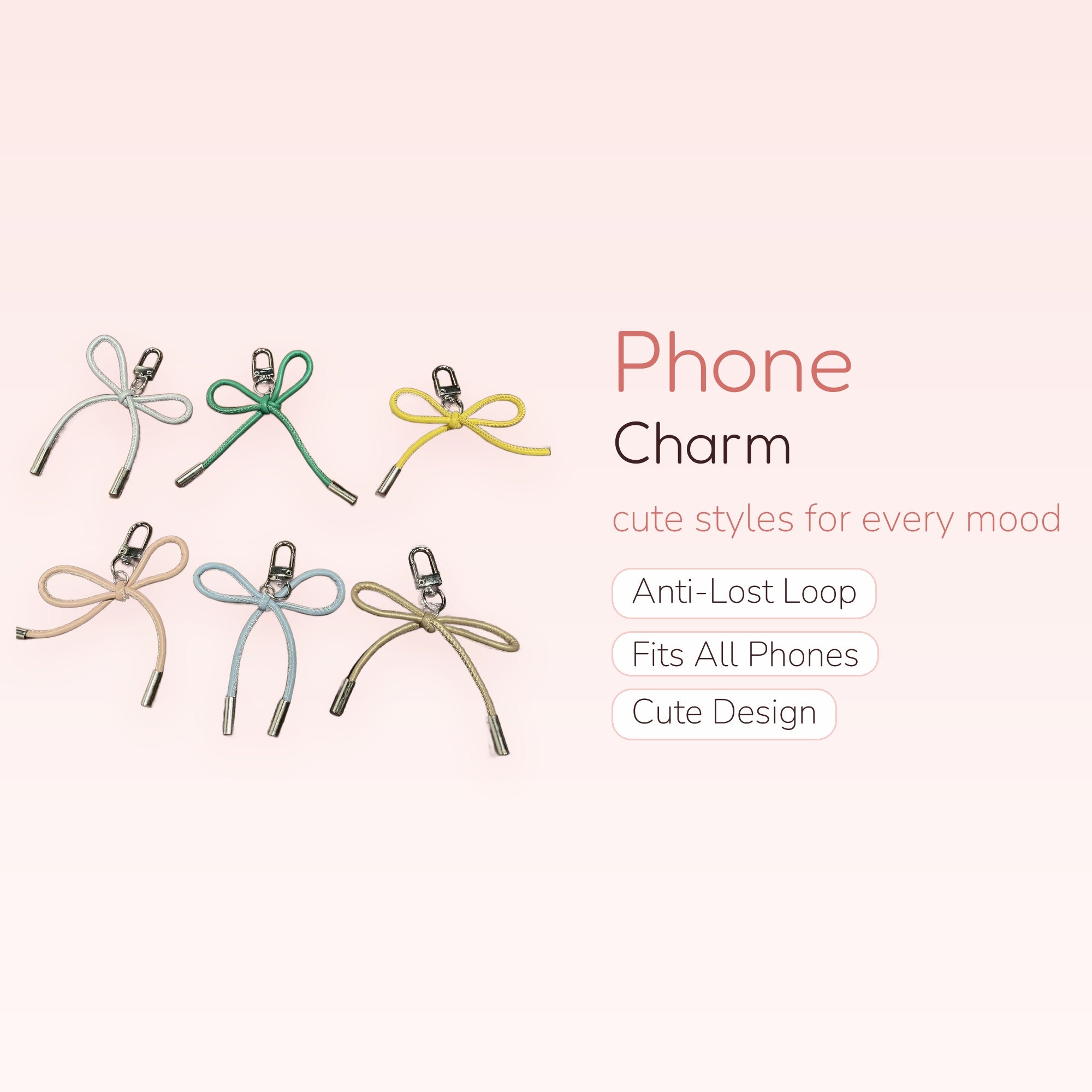 Cute Bowknot Cord Phone Charm | Aesthetic Colorful Lanyard Keychain
