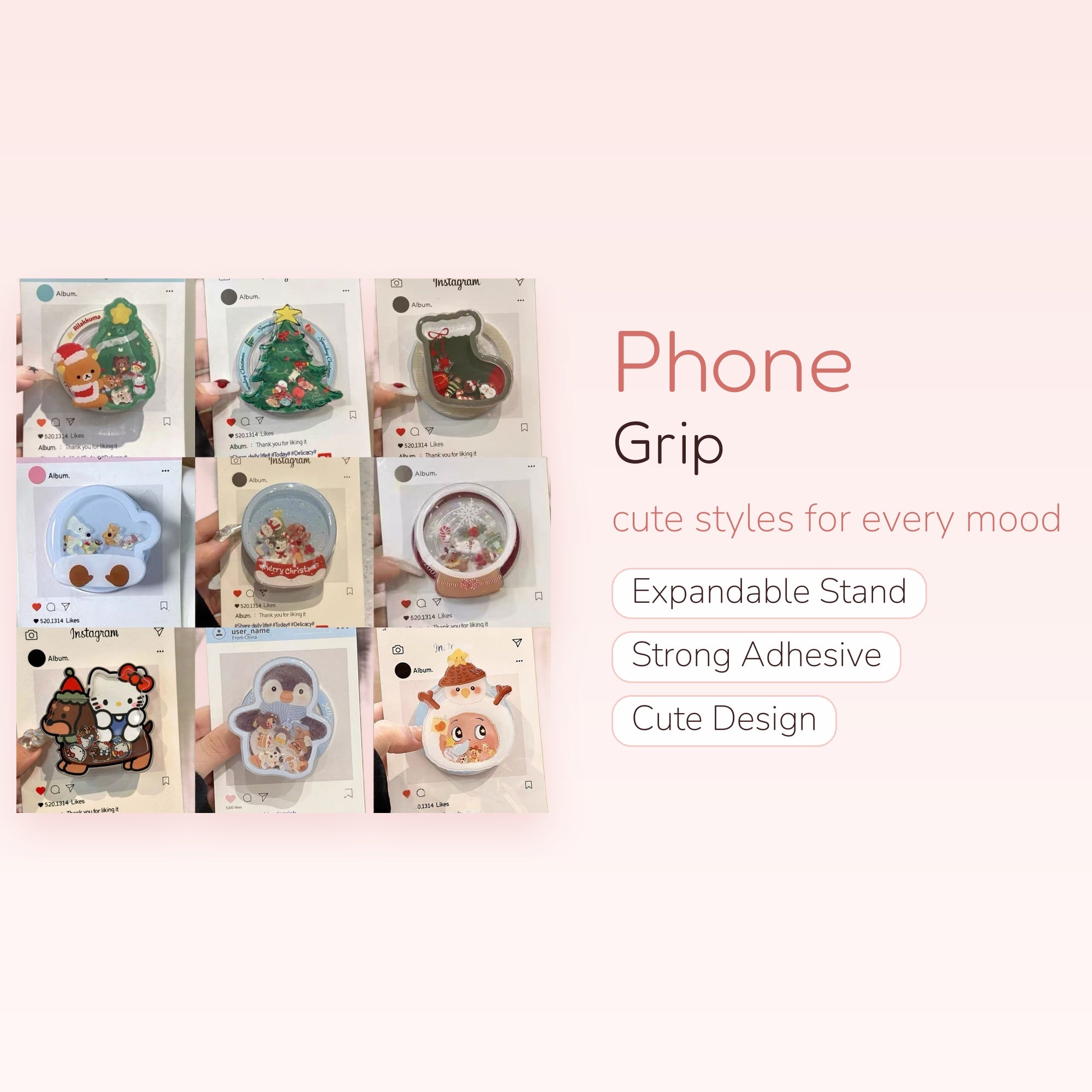 Kawaii Christmas Holiday Phone Grip Collection | Cute Winter Snow Globe Pop Socket Stand