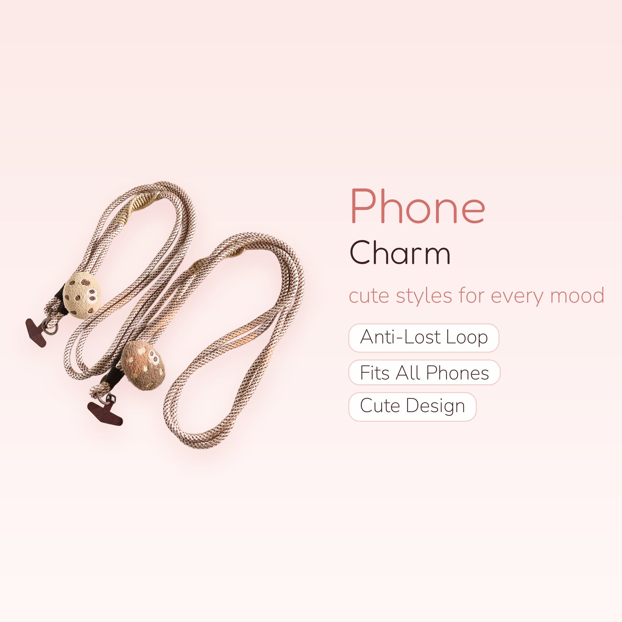 Cute Mushroom & Cookie Phone Charm Lanyard | Aesthetic Woven Rope Strap