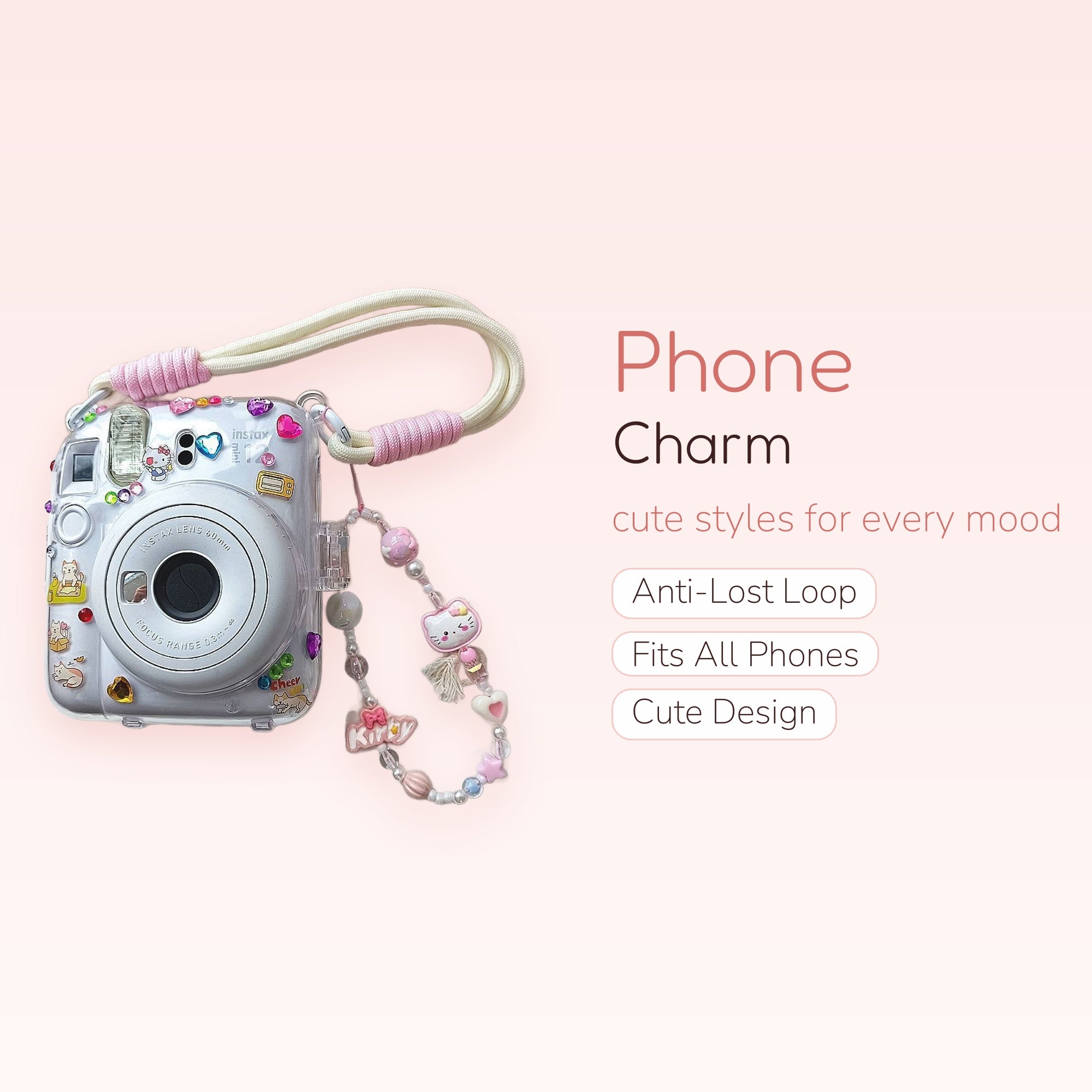Kawaii Hello Kitty & Pearl Phone Charm Strap | Pastel Beaded Wrist Lanyard