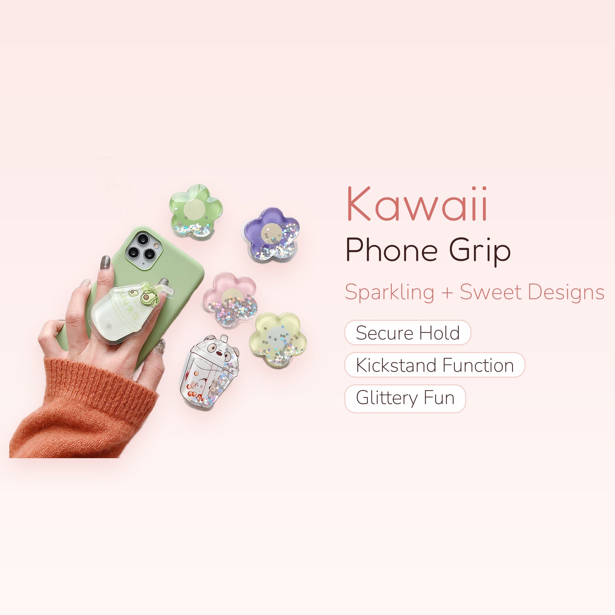 Kawaii Glitter Phone Grip Stand | Cute Pop Socket Holder