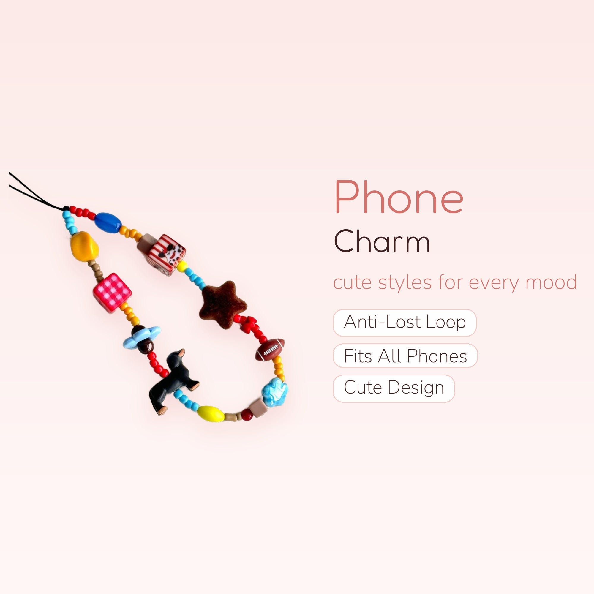 Y2K Funky Beaded Phone Charm | Colorful Novelty Bead Wrist Strap
